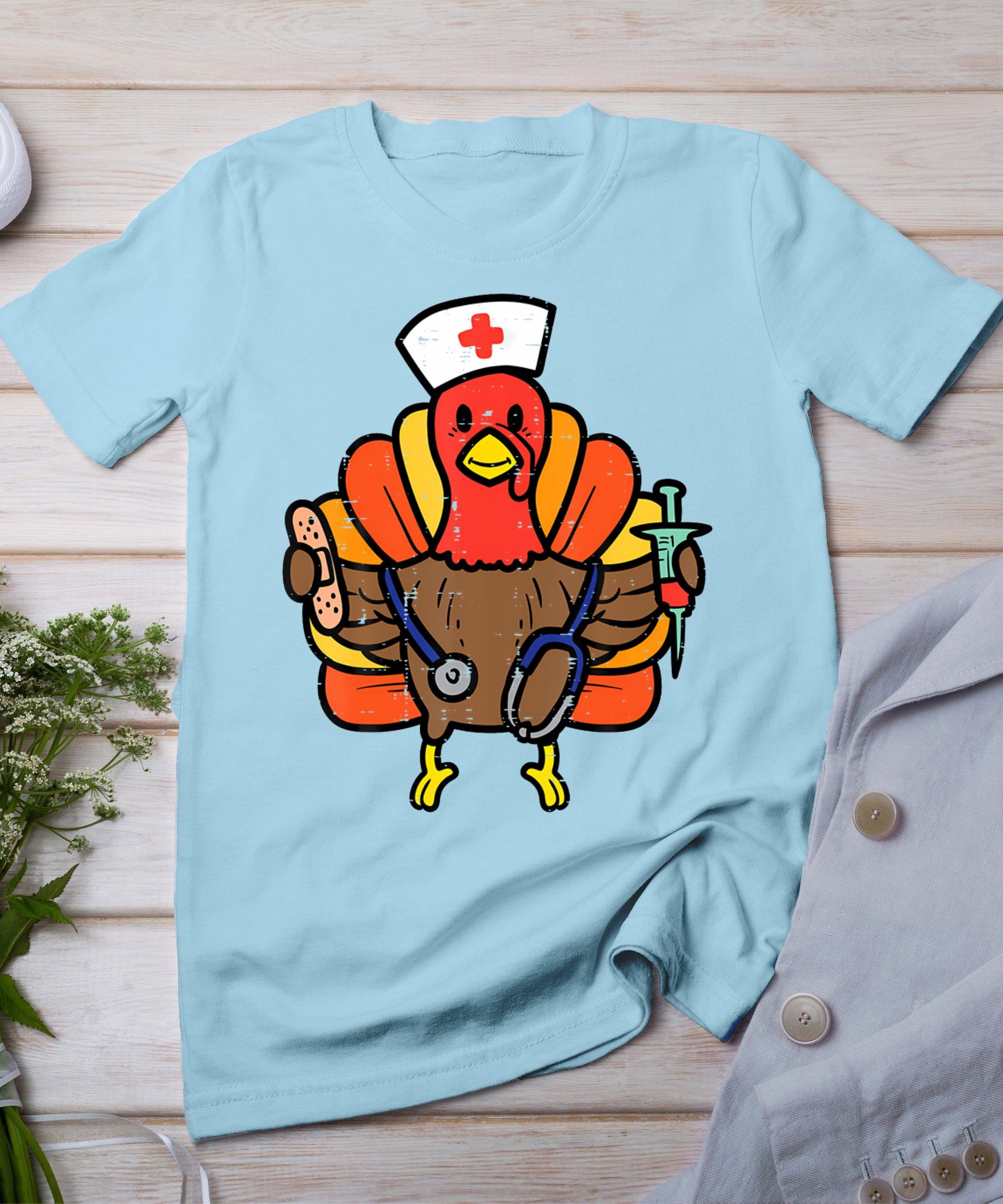 Nurse Turkey Thanksgiving Scrub Top For Nurses Fall Women T-Shirt