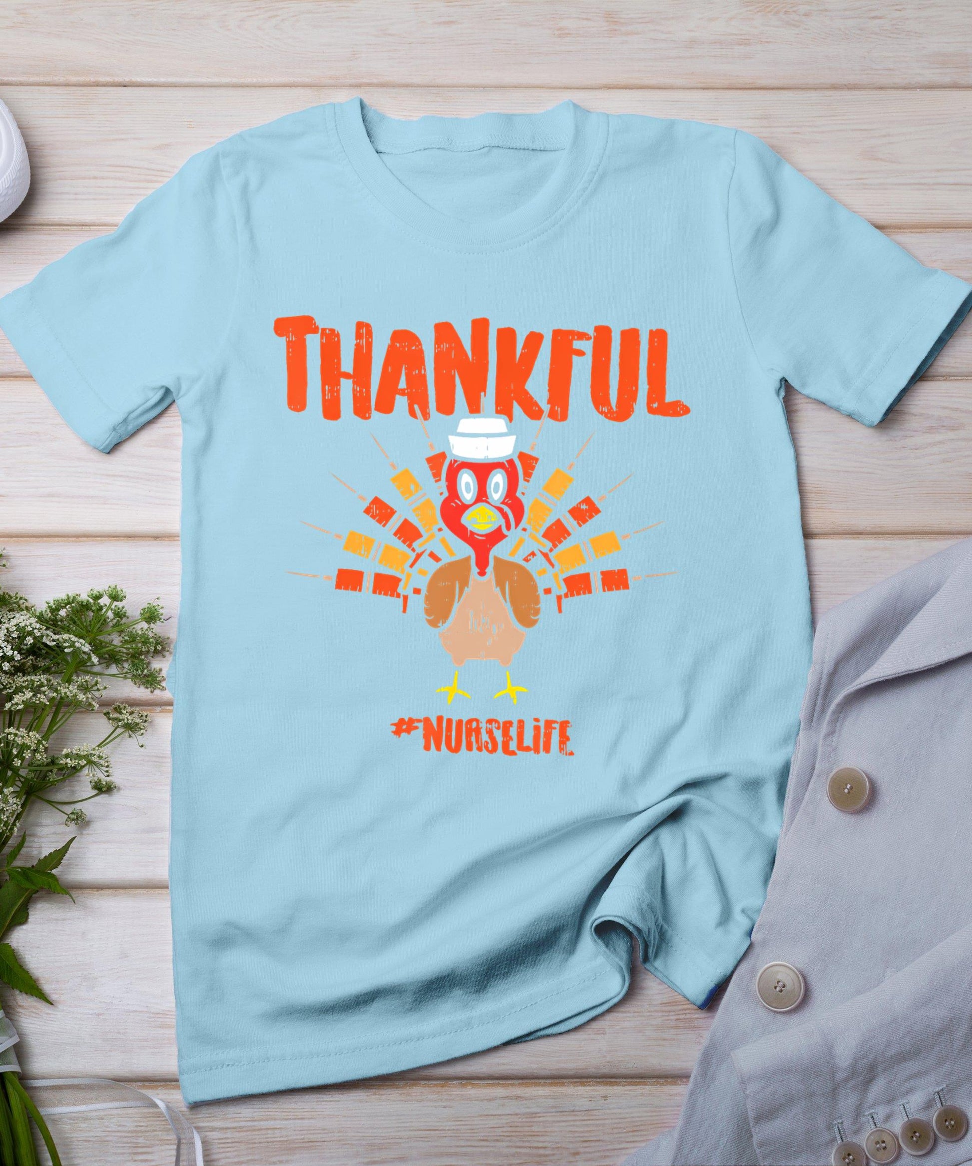 Thankful Turkey Nurse Life Cute Thanksgiving Scrub Top Fall T-Shirt