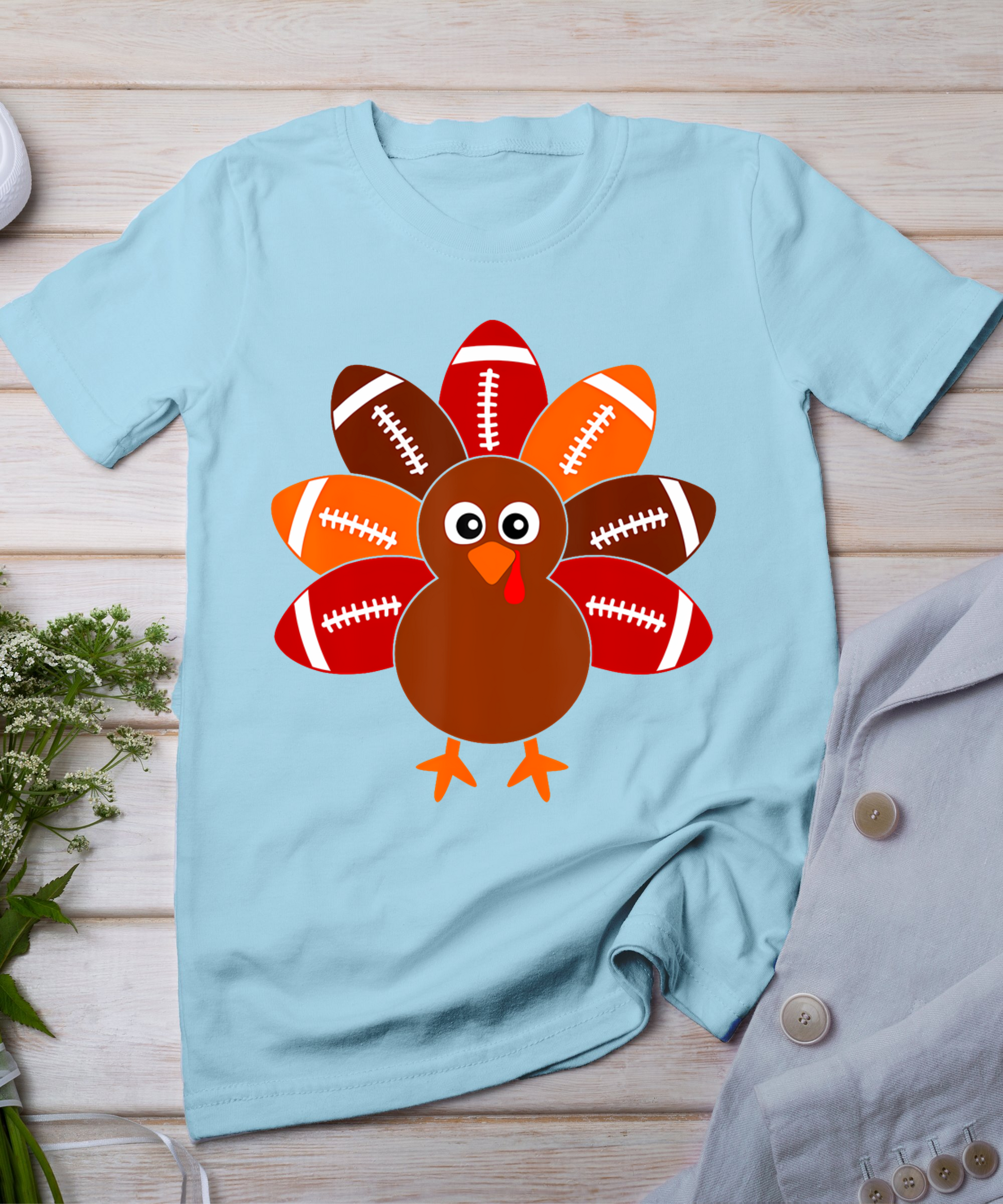 Football Turkey Balls Thanksgiving Shirt Boys Kids Men Women T-Shirt