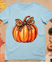 Coquette Bow Leopard Pumpkin Thanksgiving Rustic Fall Women T-Shirt