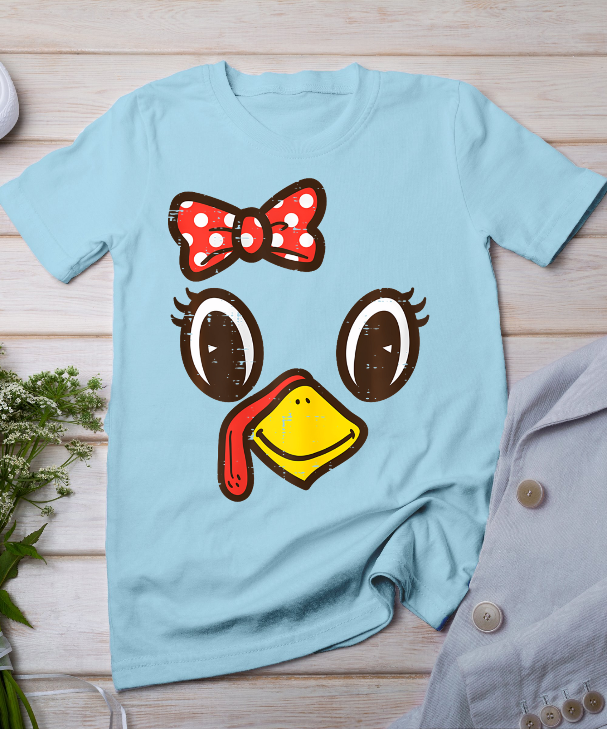 Cute Turkey Face Ribbon Thanksgiving Kid Toddler Girls Women T-Shirt