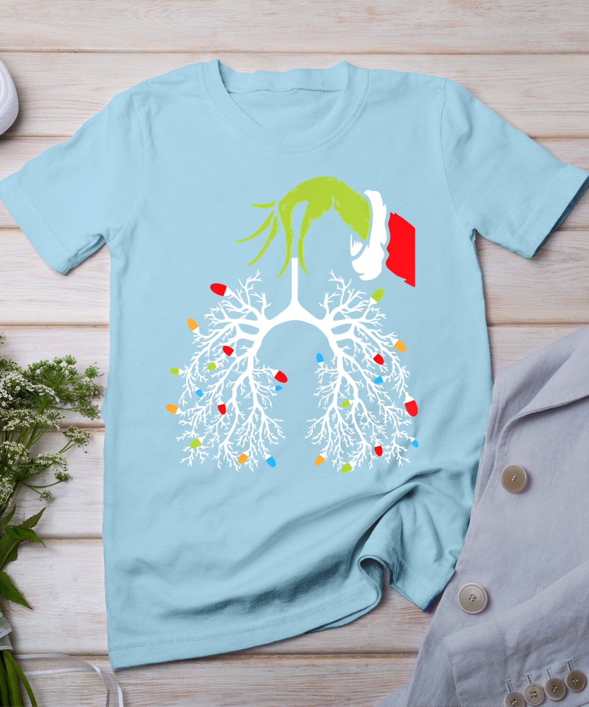 Christmas Nurse Lung Xmas Lights Funny Pulmonologist Xmas T-Shirt