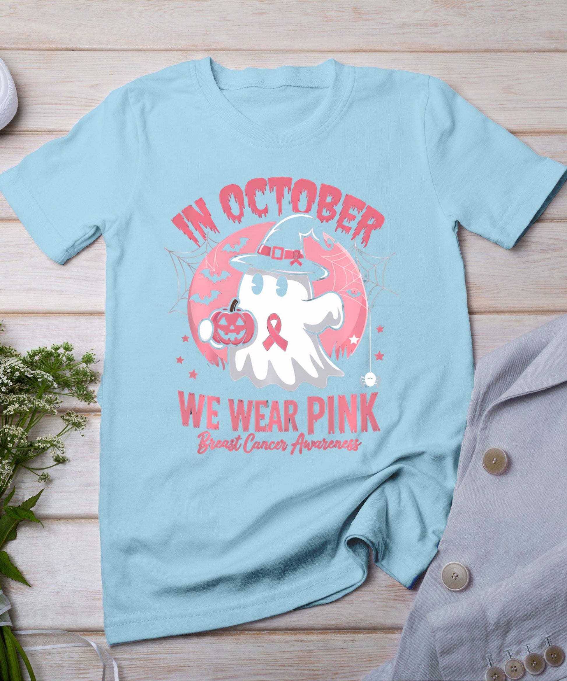 Breast Cancer Shirts Women Halloween In October We Wear Pink T-Shirt