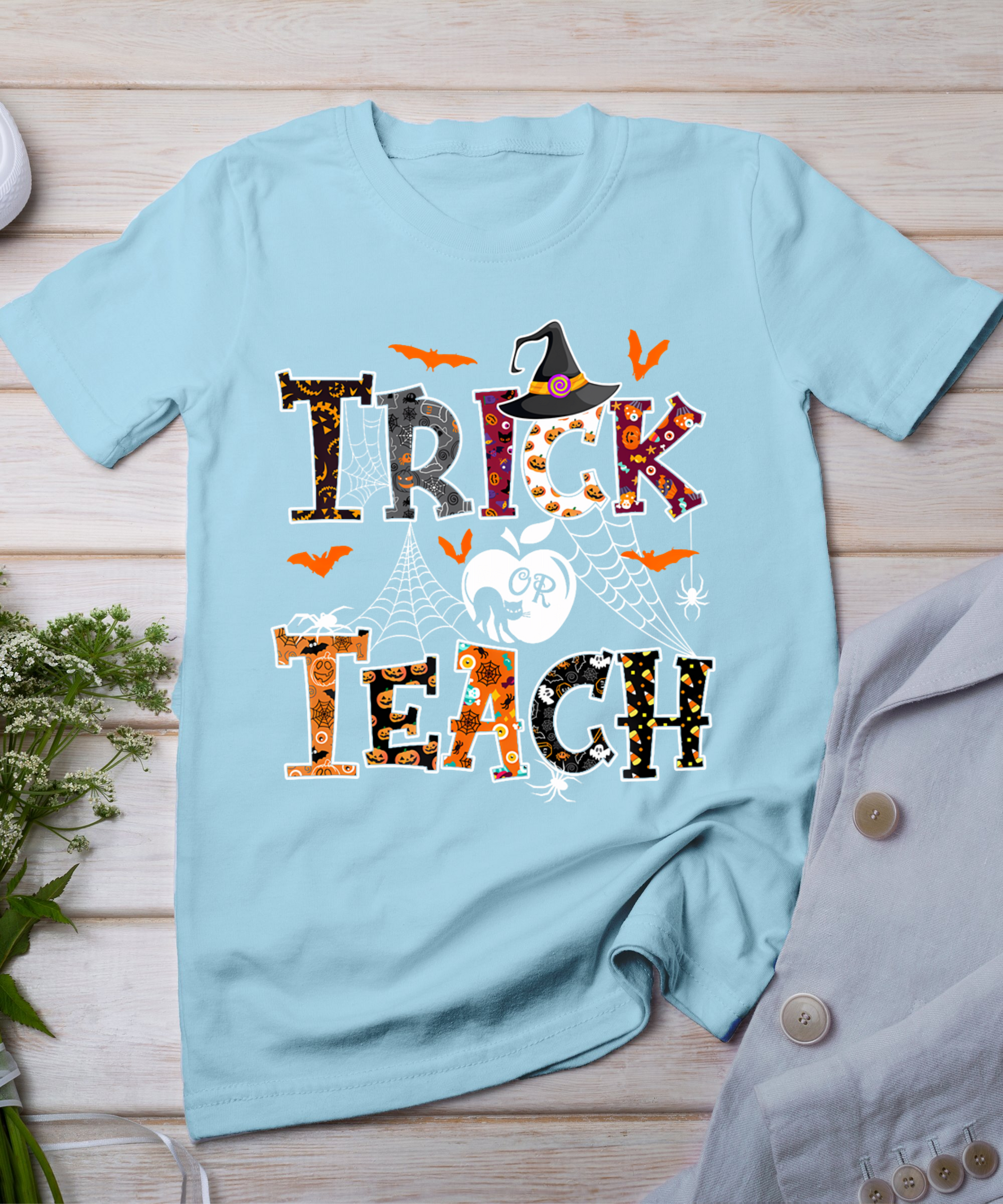 Fall Holiday Themed Thanksgiving Halloween Teacher Trick Or T-Shirt