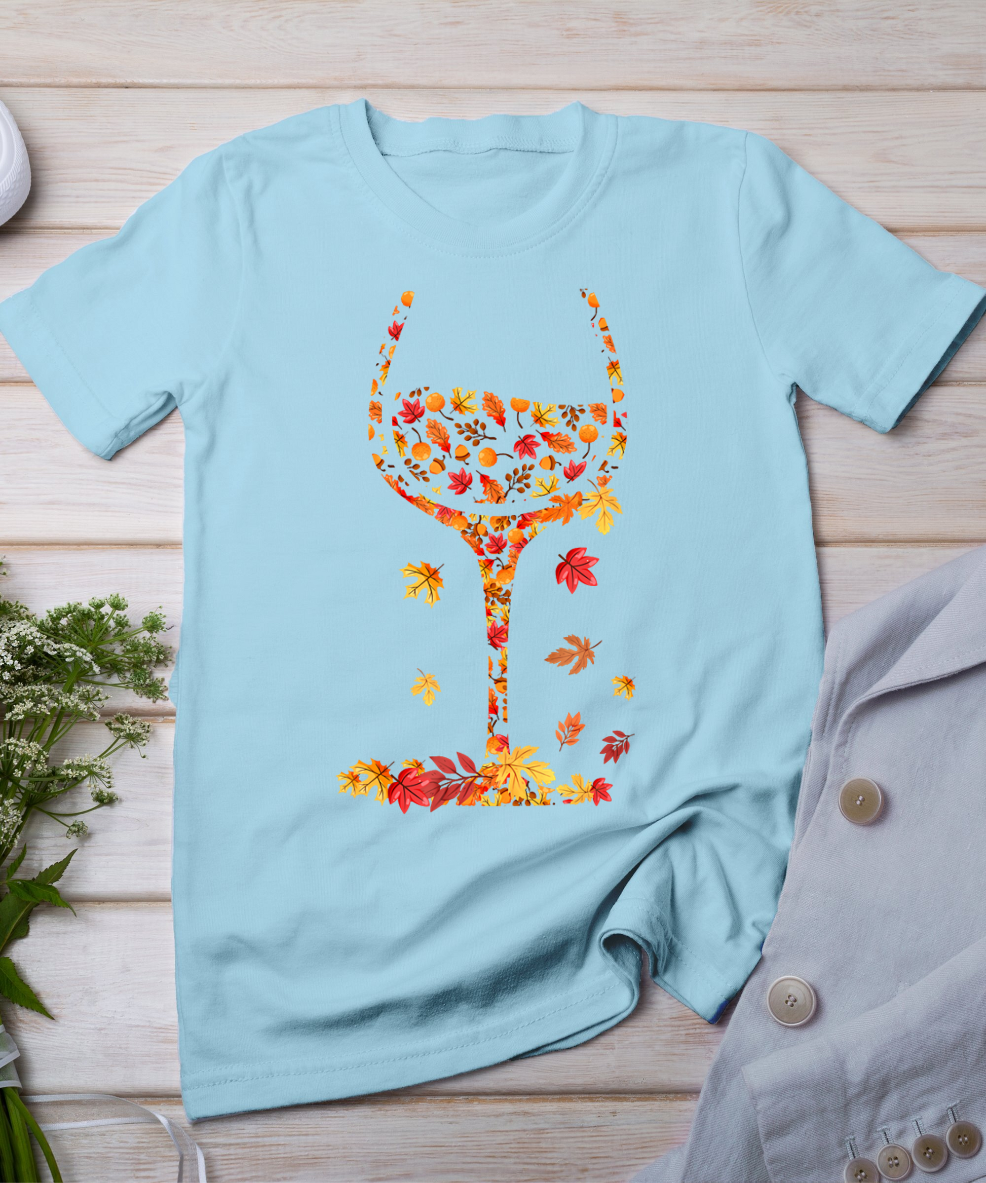 Glass Of Wine Maple Leaf Autumn Fall Funny Drink Wine Lovers T-Shirt