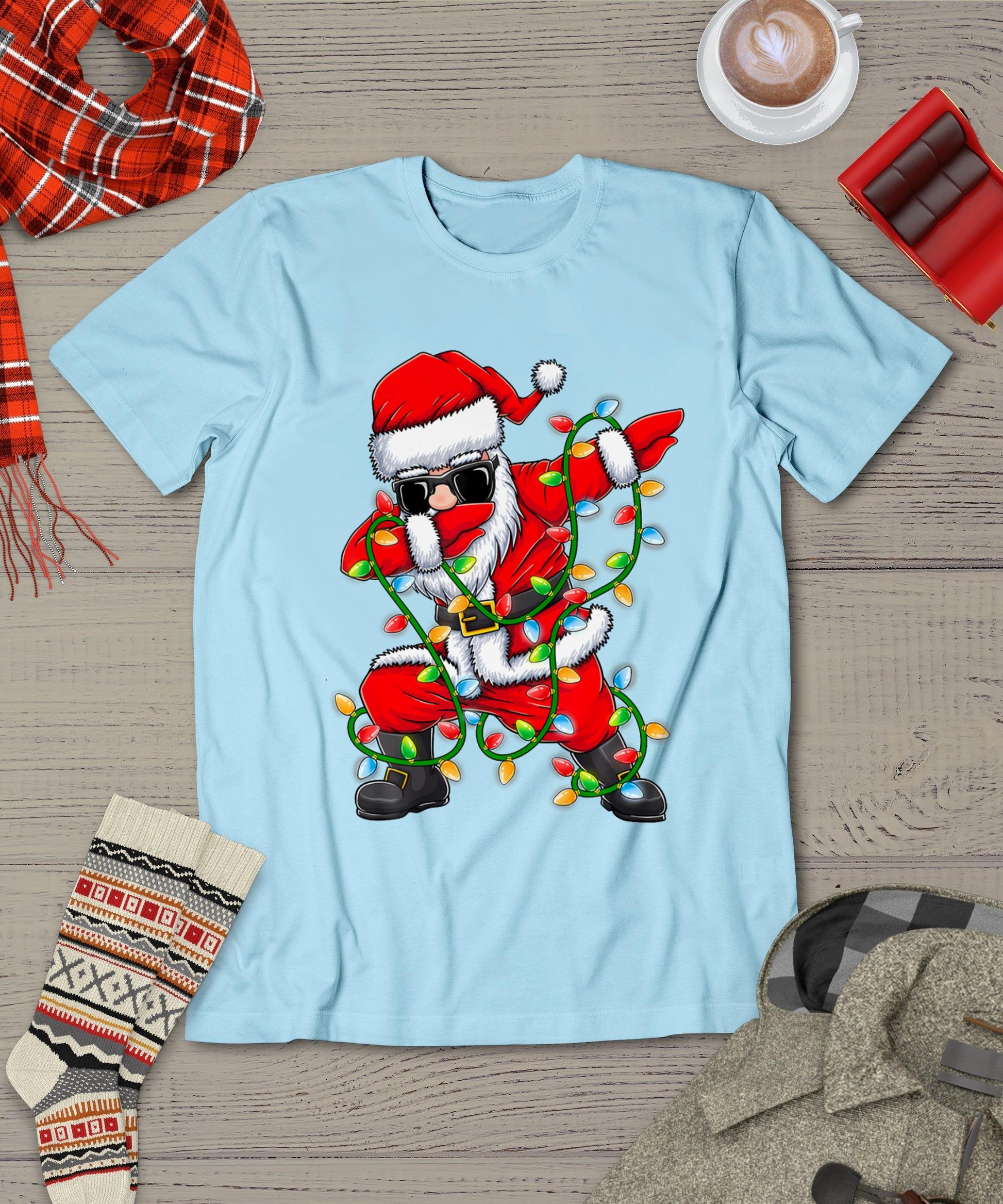 Dabbing Santa Xmas Lights Girls Boys Kids Christmas Gifts T-Shirt