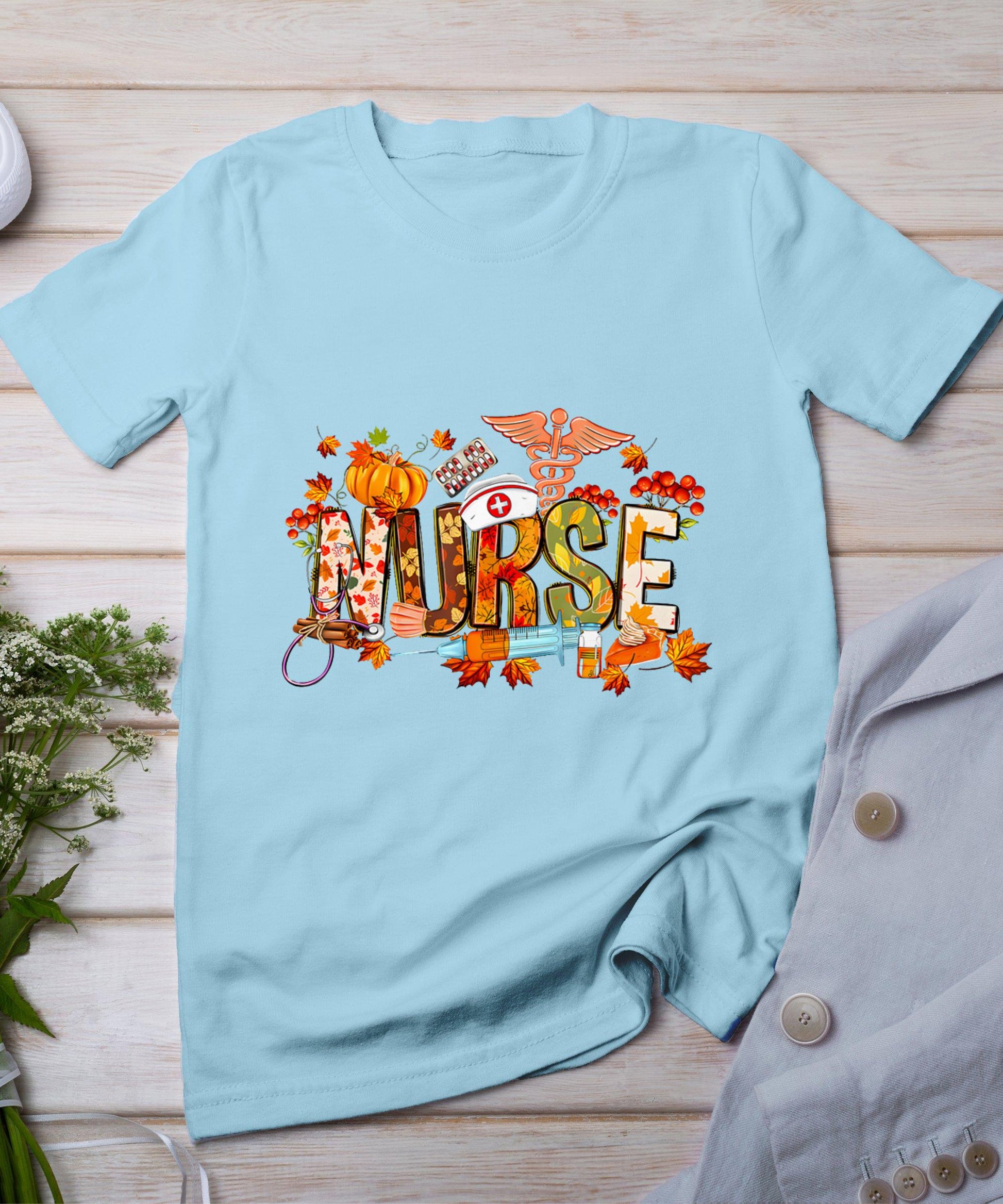 Autumn Pumpkin Fall Nurse Life Thanksgiving Nurse T-Shirt