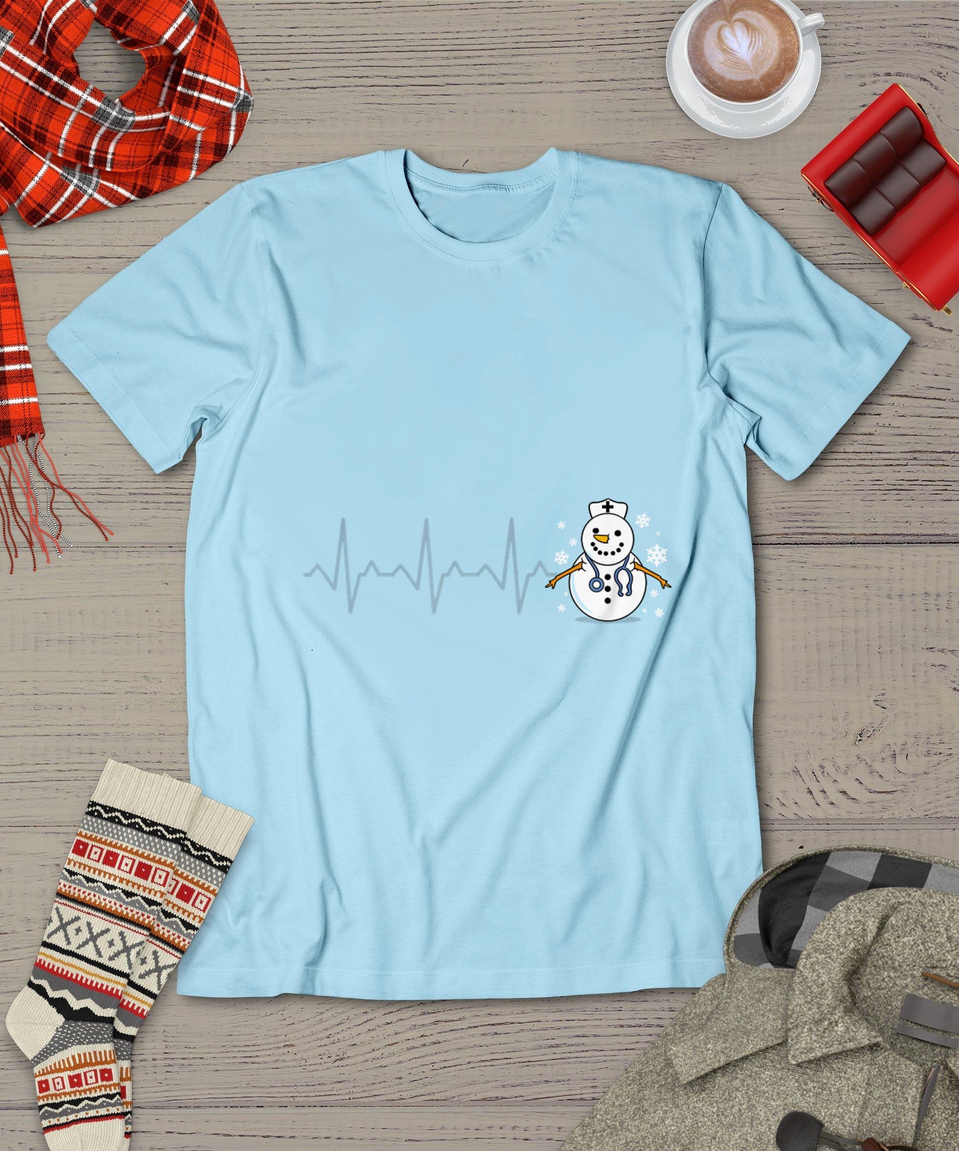 Heartbeat Nurse Snowman Nurse Christmas T-Shirt