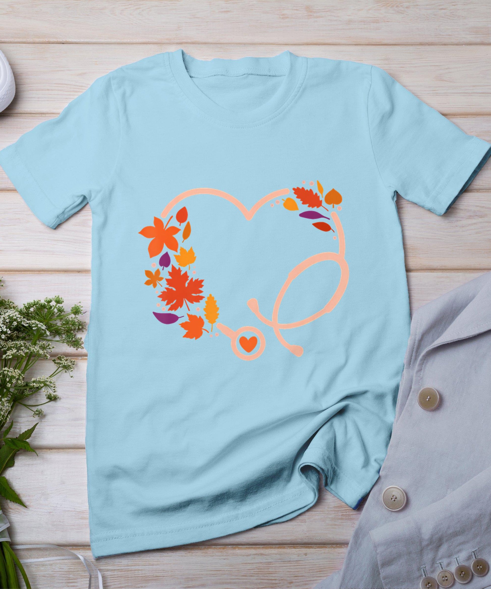 Fall Stethoscope Nurse Thanksgiving Nursing Autumn Scrub Top T-Shirt