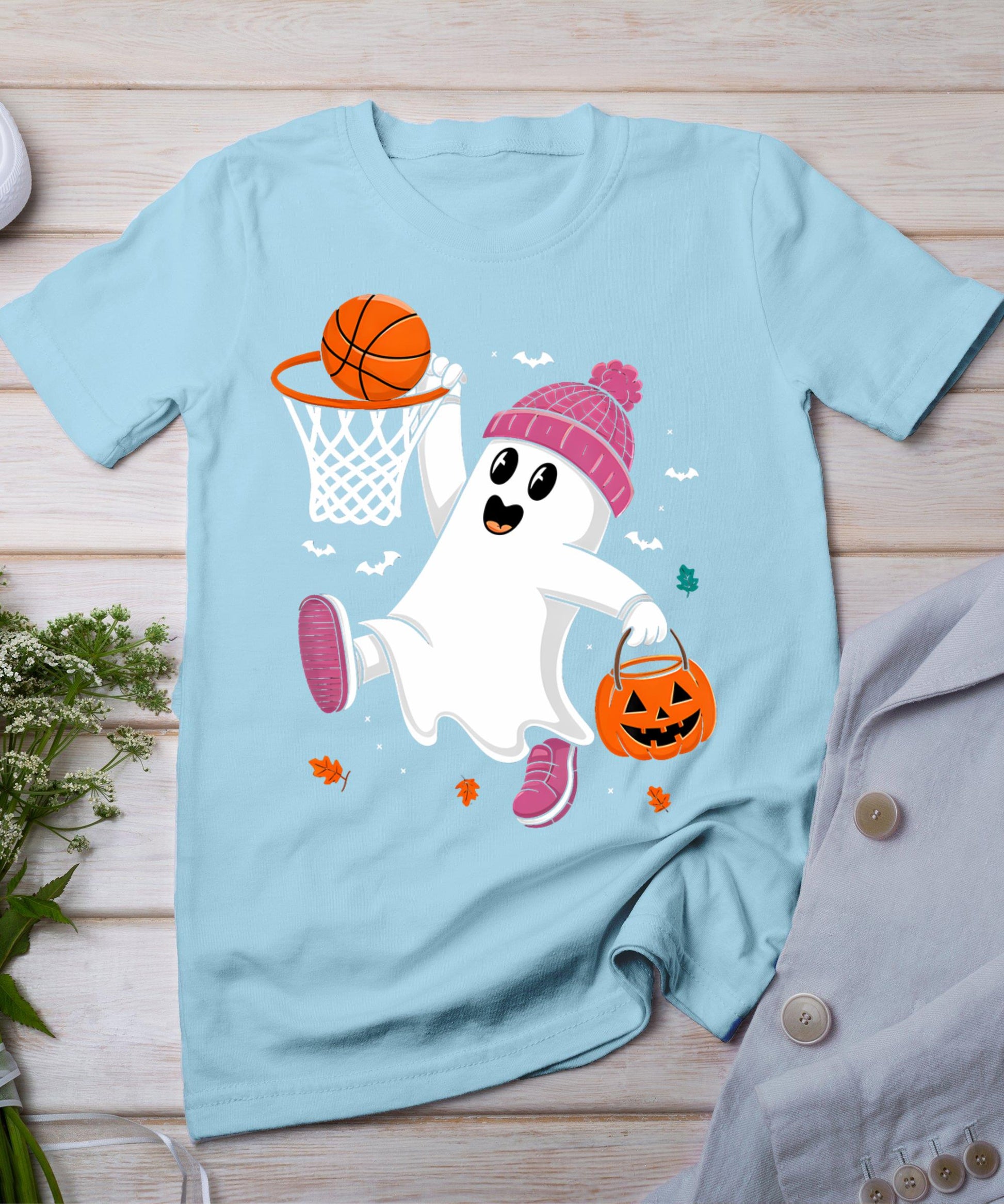 Funny Halloween Ghost Dunking Basketball Costume Boys Kids T-Shirt