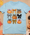 Cute Coquette Bows Pumpkin Season Halloween Autumn Fall T-Shirt