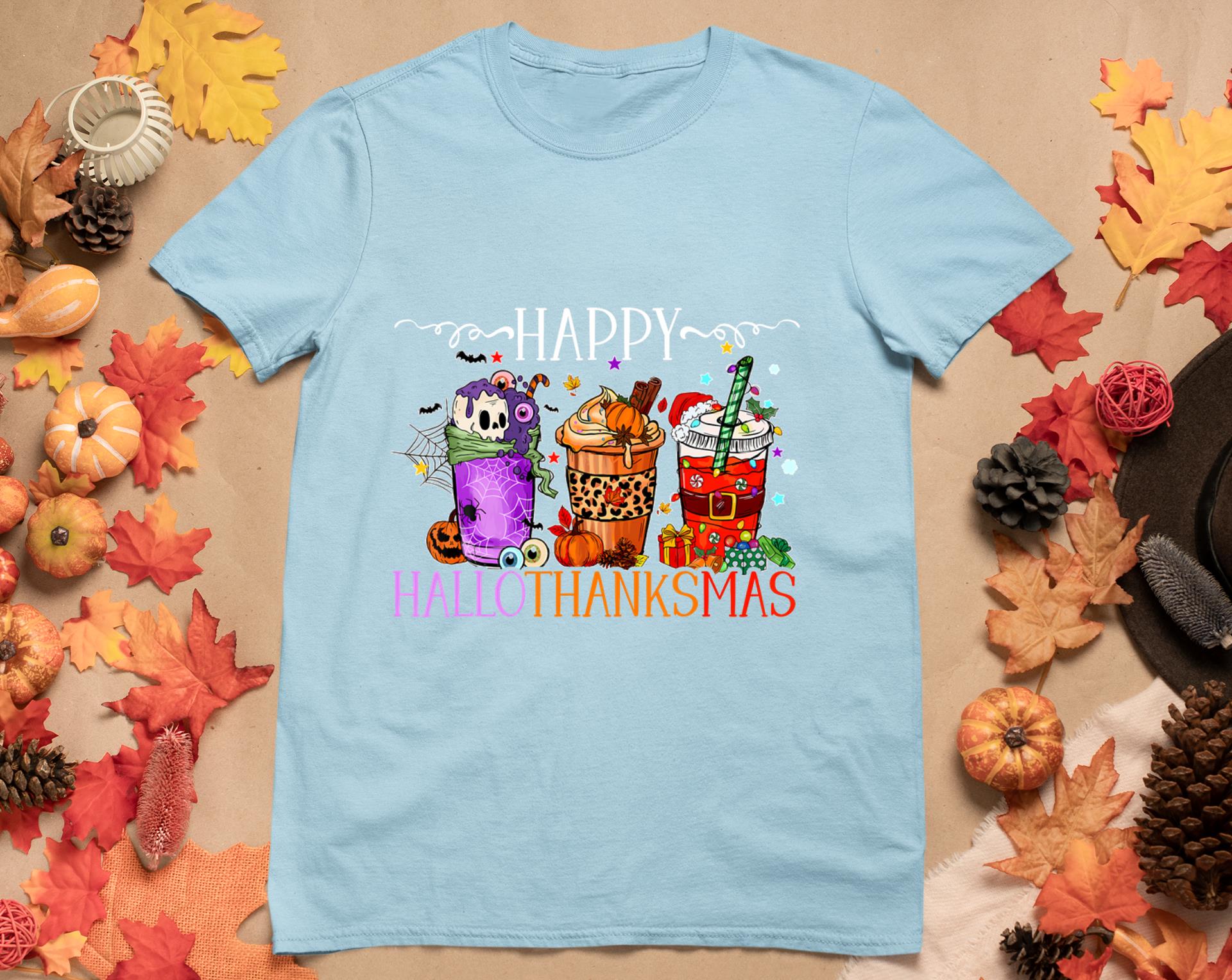 Happy Hallothanksmas Halloween Thanksgiving Christmas T-Shirt