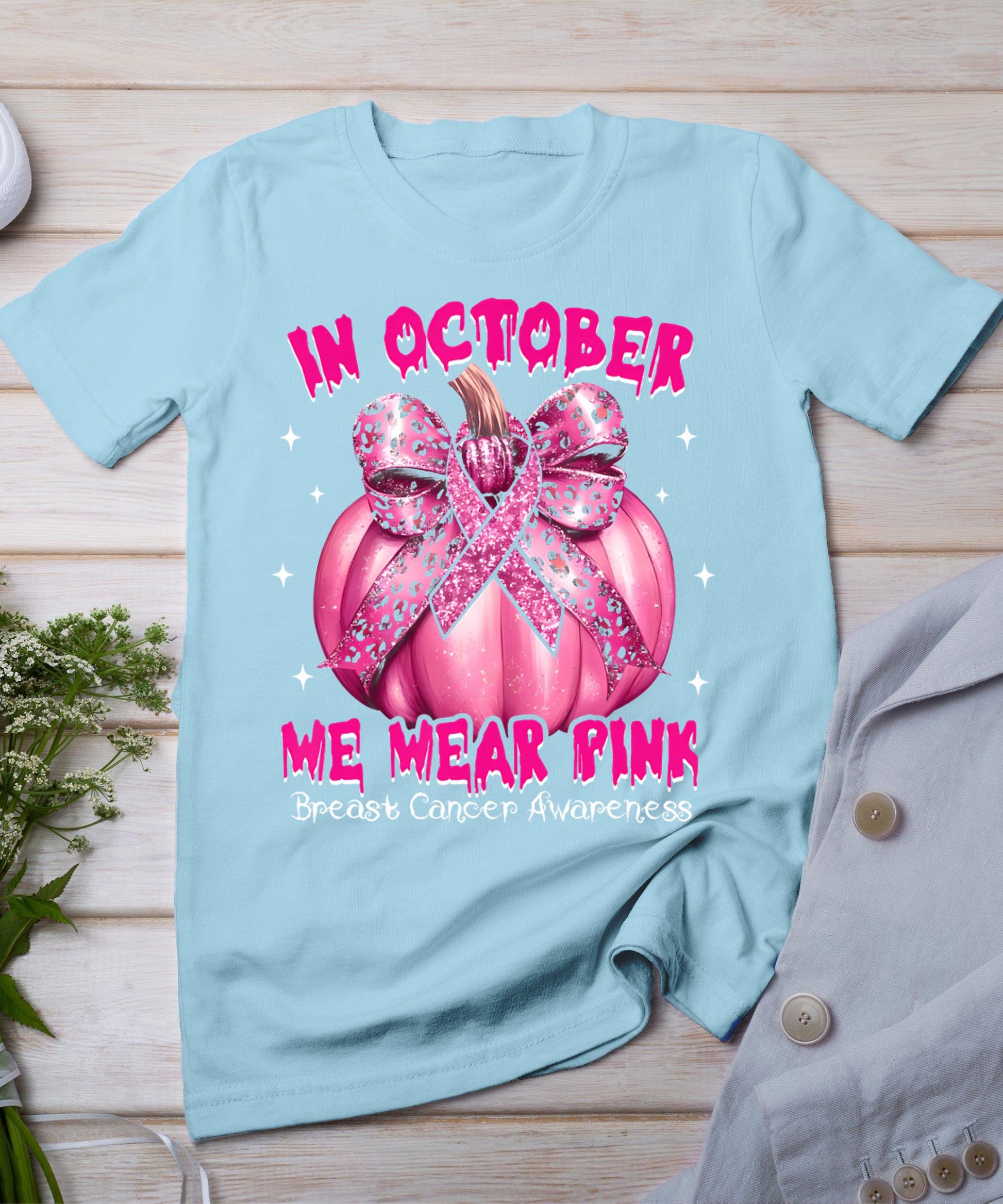 In October We Wear Pink Pumpkin Breast Cancer Awareness Gift T-Shirt