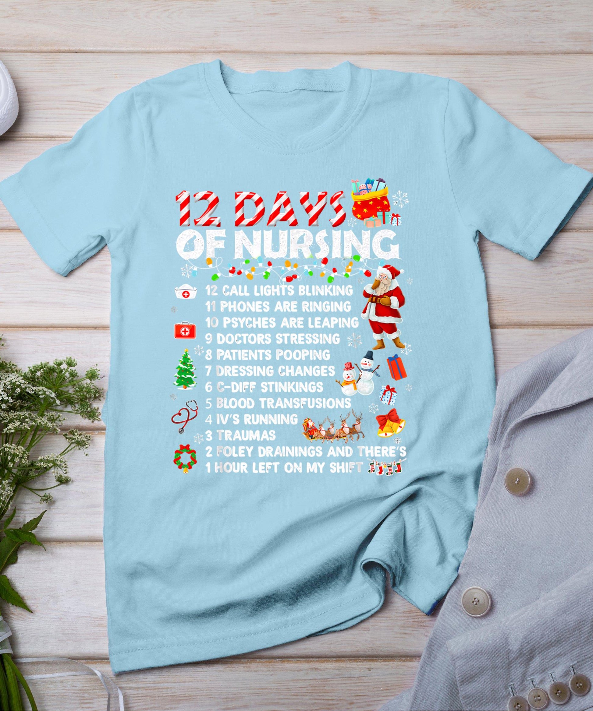 Nurses Merry Christmas Funny 12 Days Of Nursing Xmas Women T-Shirt