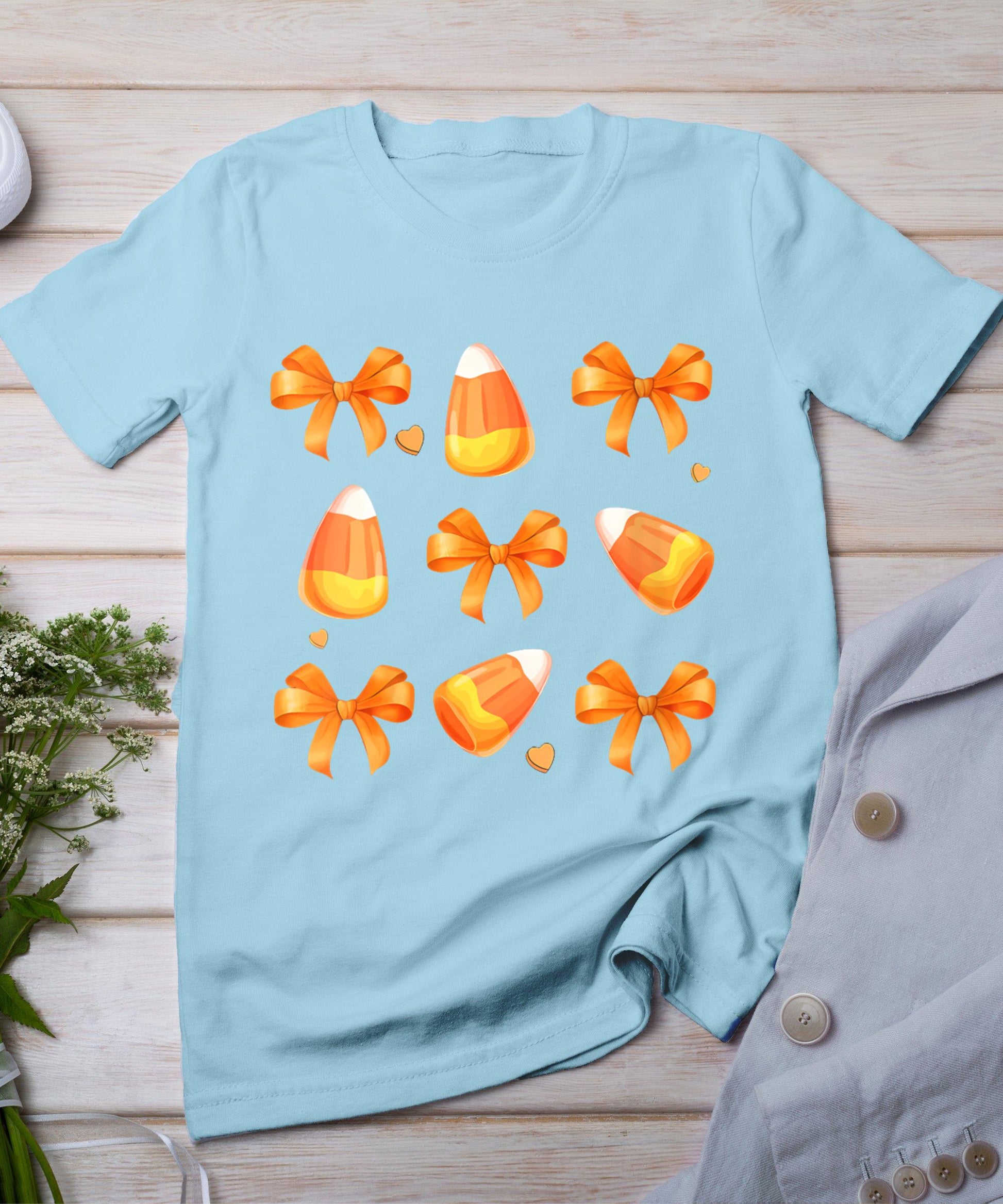 Womens Coquette Bow Candy Corn Retro Halloween Women Kids T-Shirt