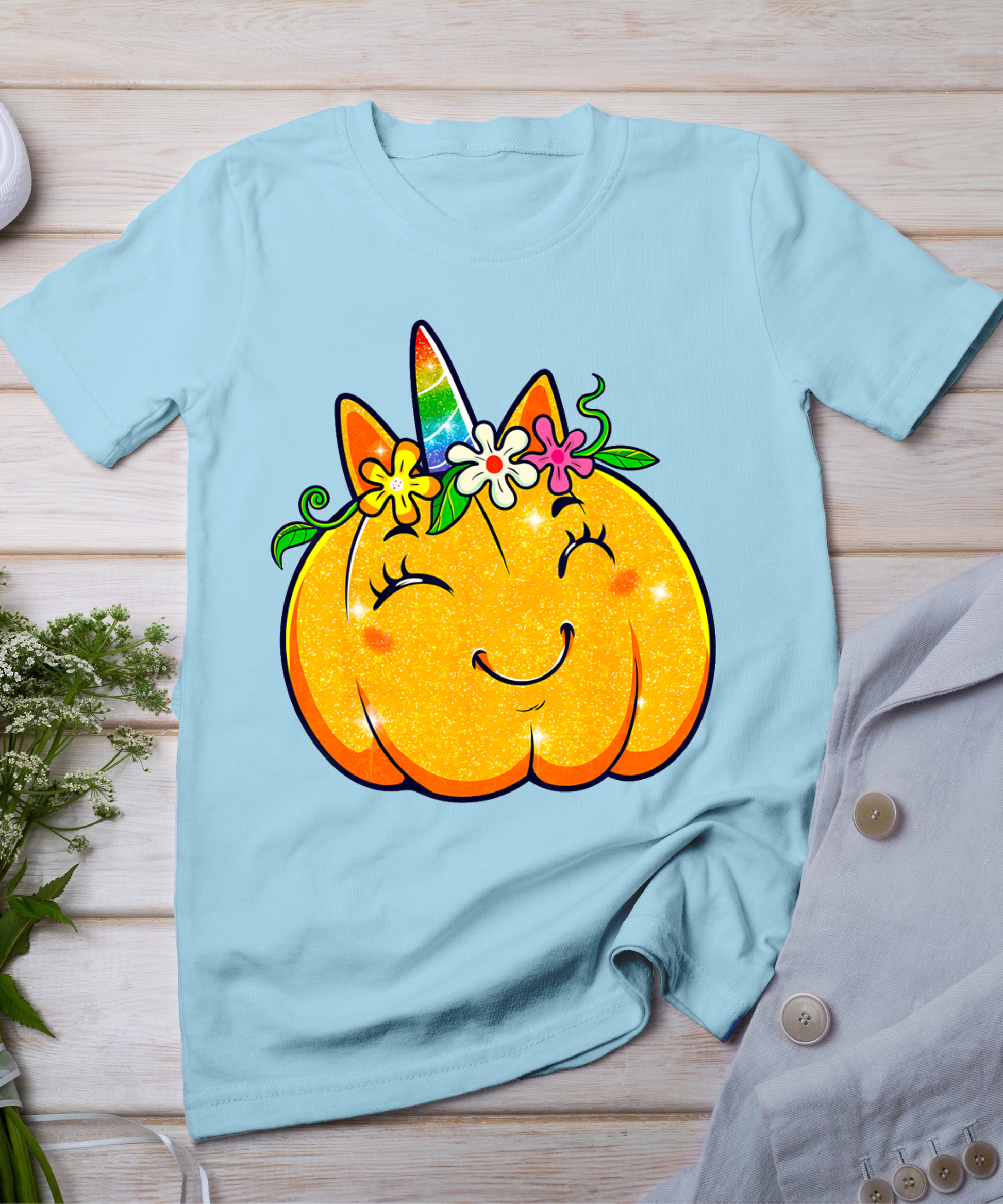 Unicorn Pumpkin Halloween Girl Cute Thanksgiving Girls T-Shirt