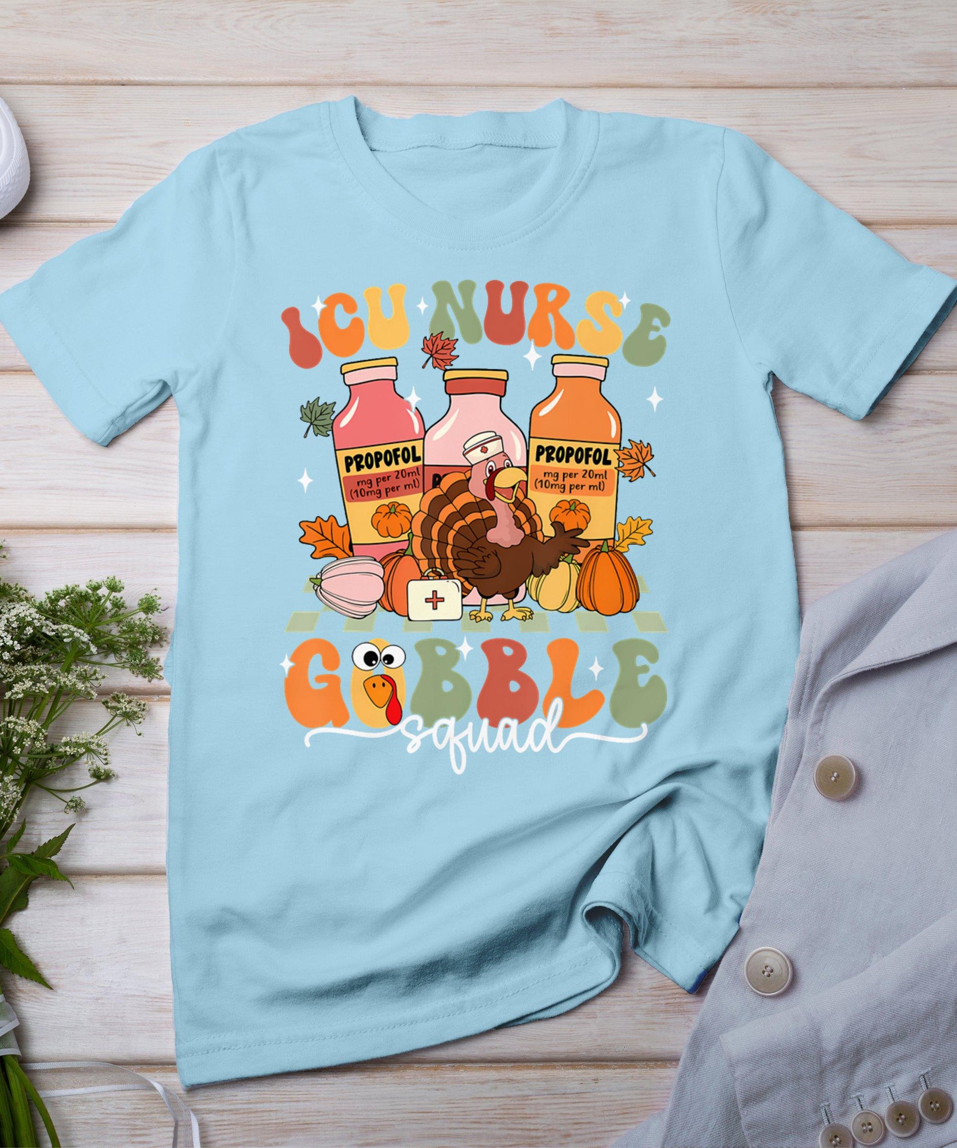 Thanksgiving Icu Nurse Gobble Squad Fall Scrub Top Women Men T-Shirt