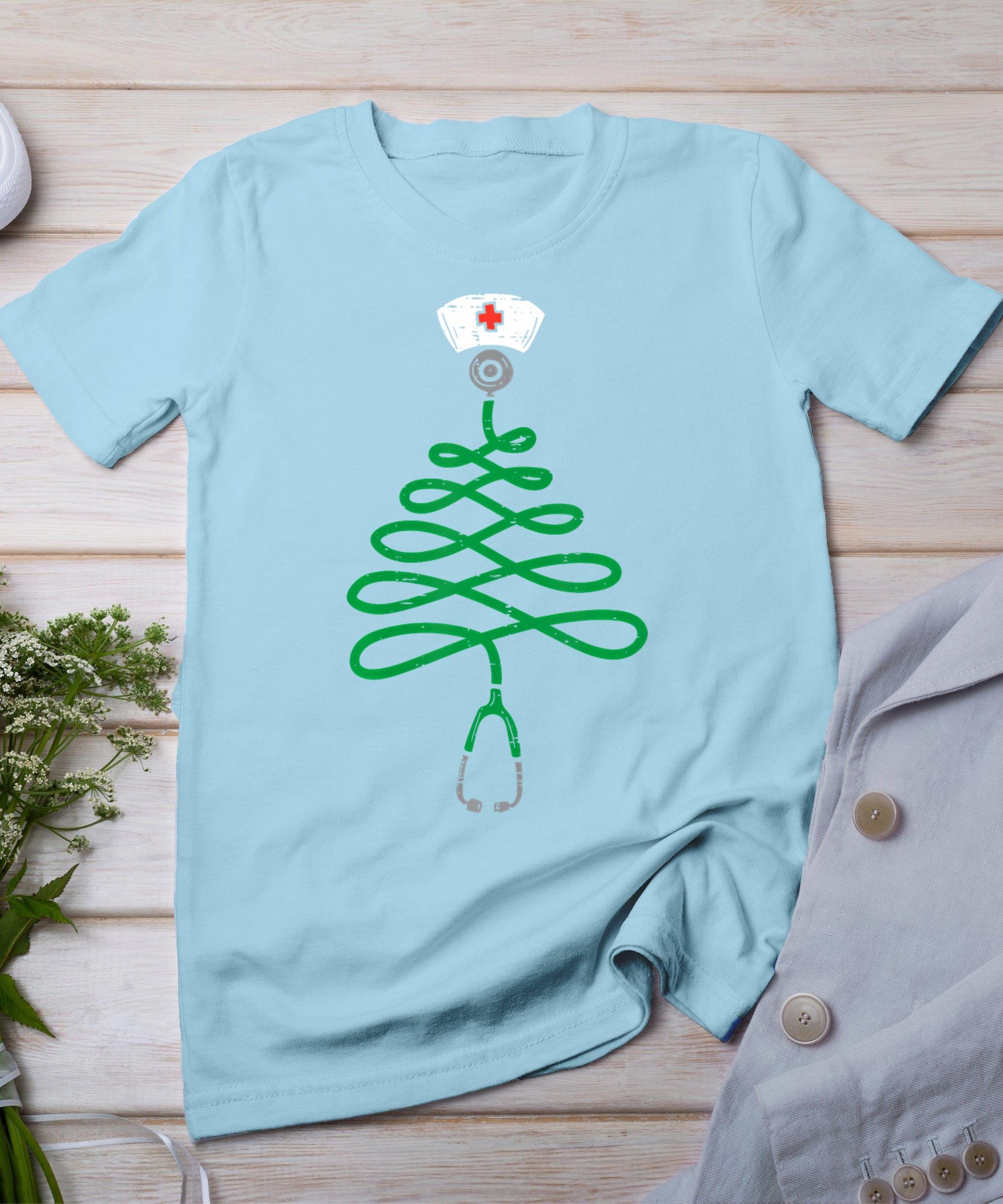 Stethoscope Christmas Tree Nurse Christmas Scrub Top Xmas T-Shirt