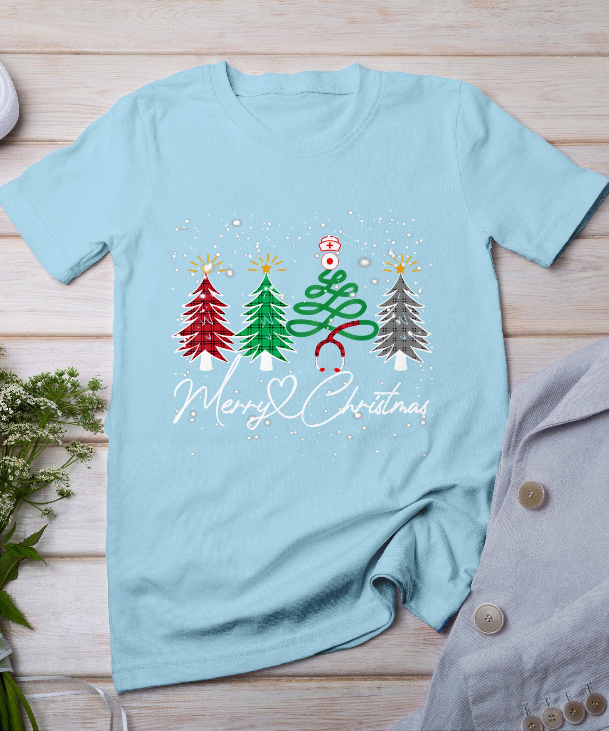 Nurse Christmas Tree Stethoscope Rn Lpn Scrub Nursing X-Mas T-Shirt