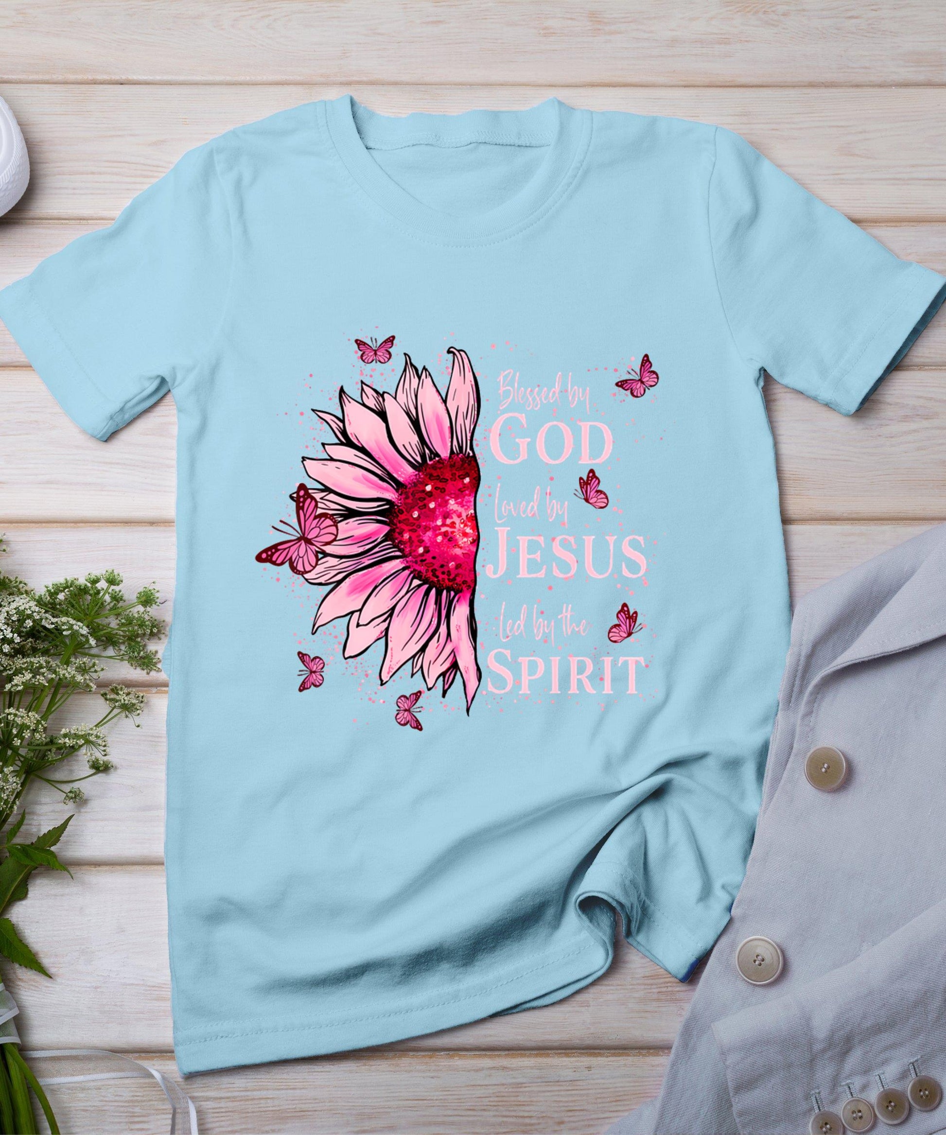 Blessed By God - Loved By Jesus Pink Sunflower T-Shirt