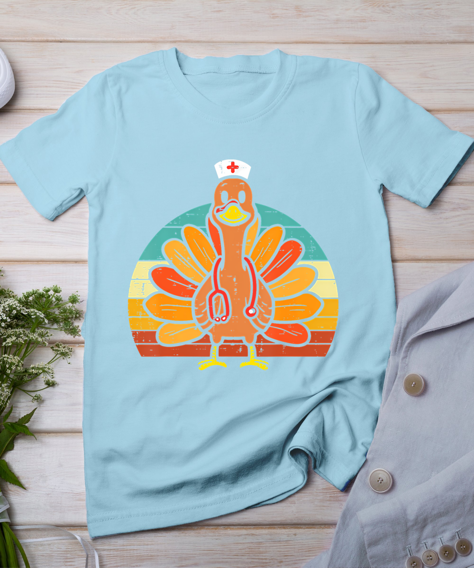 Turkey Nurse Stethoscope Thanksgiving Fall Scrub Top Women T-Shirt