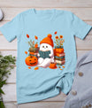 Cute Ghost Book Reading Halloween Books Lover Teacher Kids T-Shirt