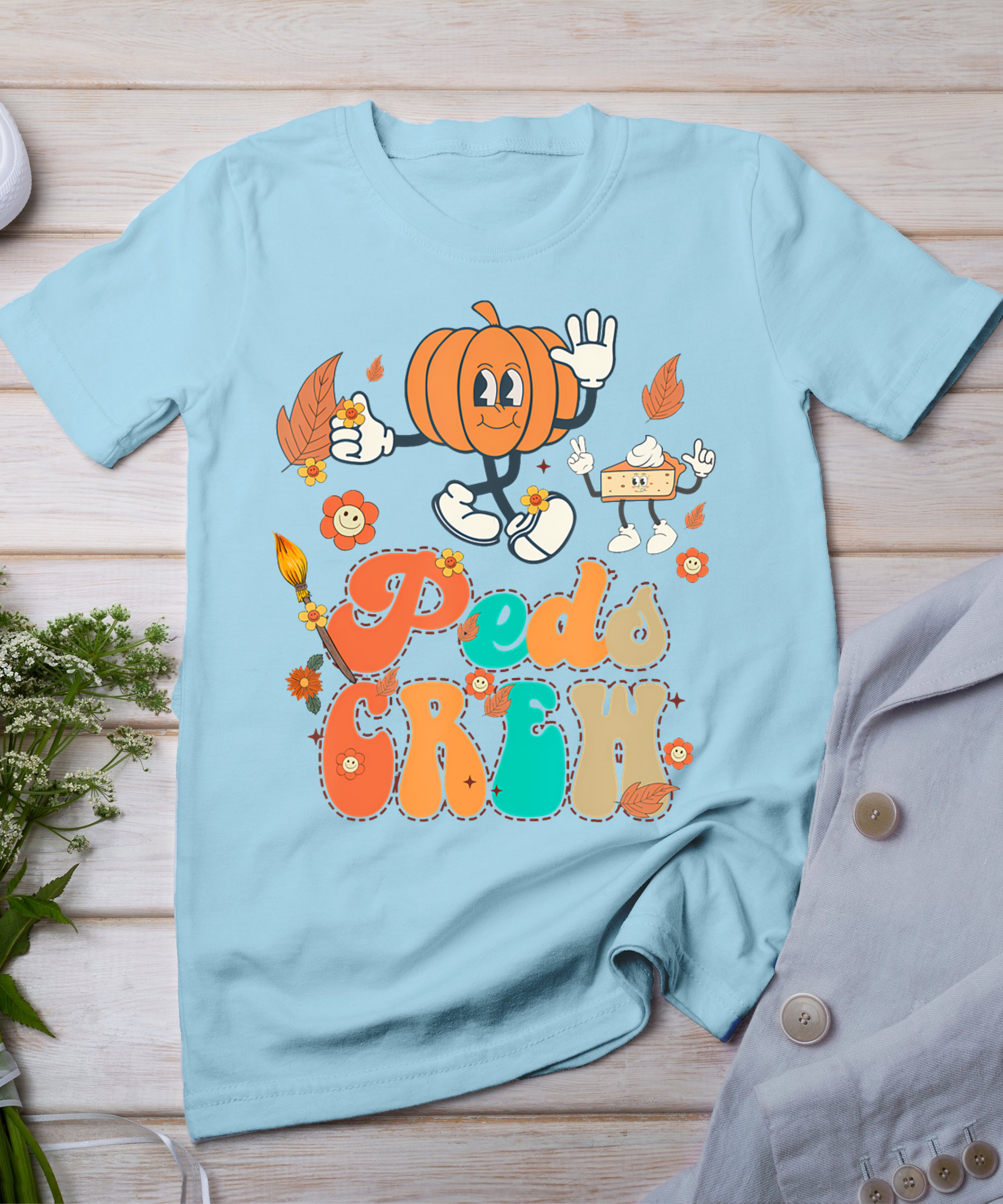 Peds Crew Pumpkin Thanksgiving Fall Pediatric Nurse Retro T-Shirt