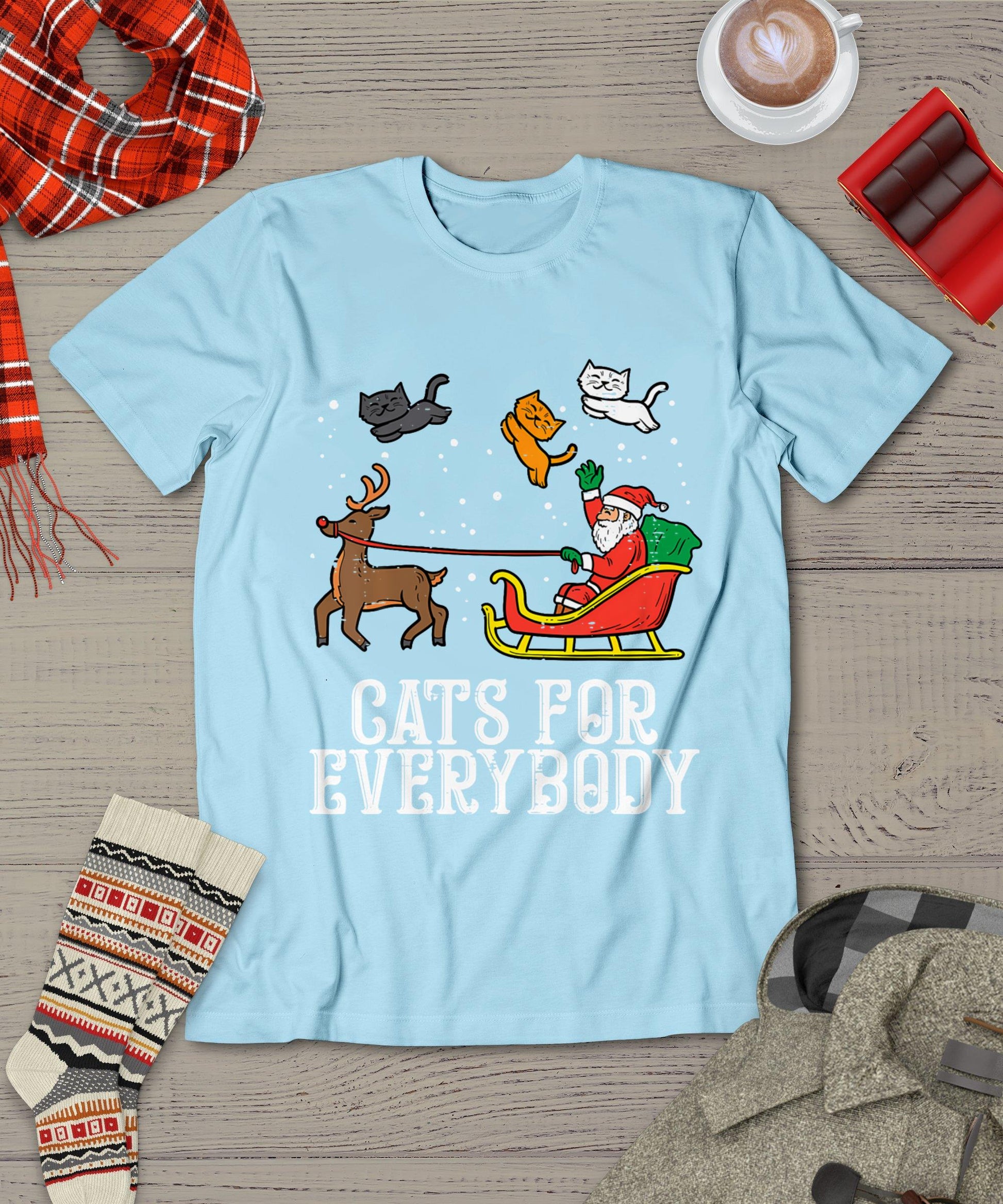 Cats For Everybody Christmas Cat Funny Xmas Women Santa T-Shirt