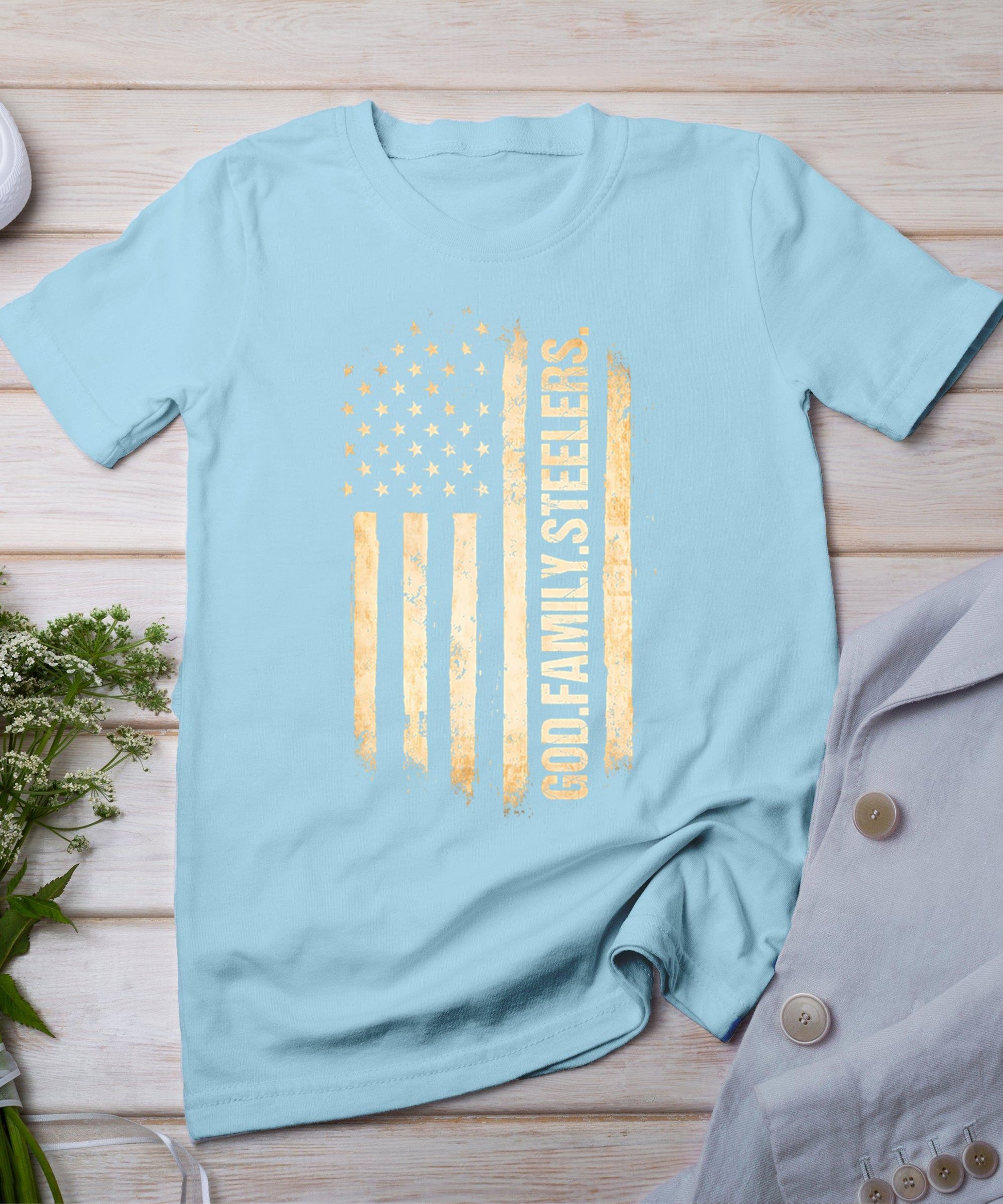 God Family Steelers Pro Us American Flag Father's Day T-Shirt