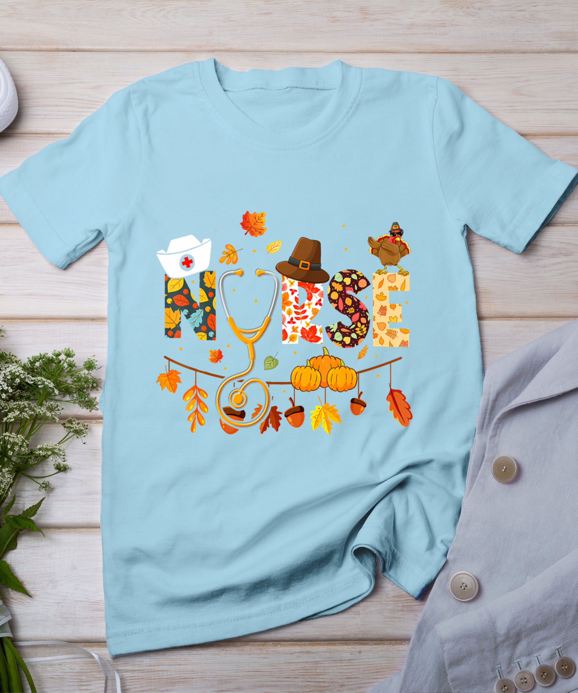 Nurse Thanksgiving Shirt Health Worker Nursing Fall Turkey T-Shirt