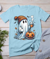 Cute Ghost Drinking Coffee Halloween Ghost Coffee Womens T-Shirt