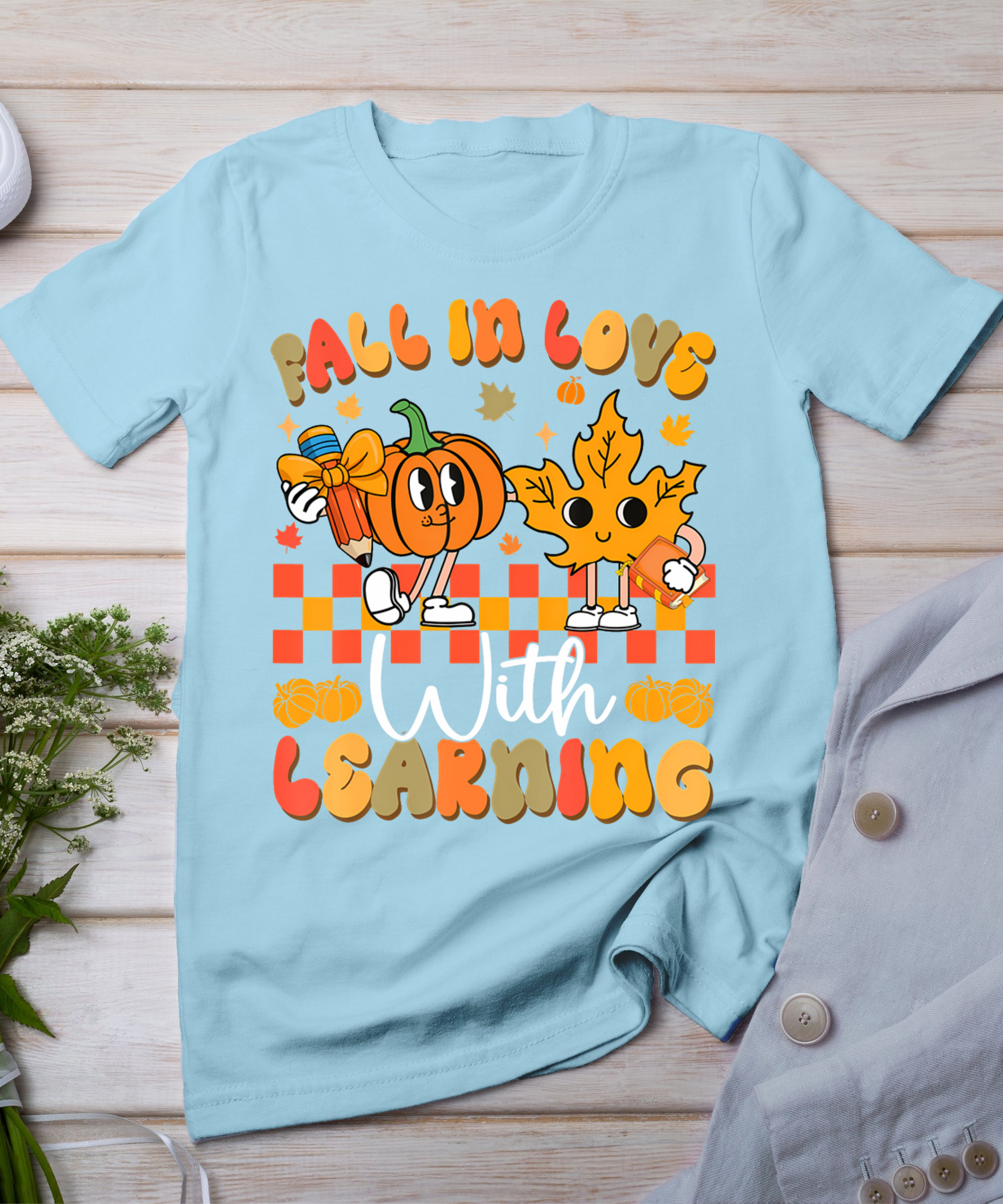 Fall In Love With Learning Funny Teacher Autumn Pumpkin T-Shirt