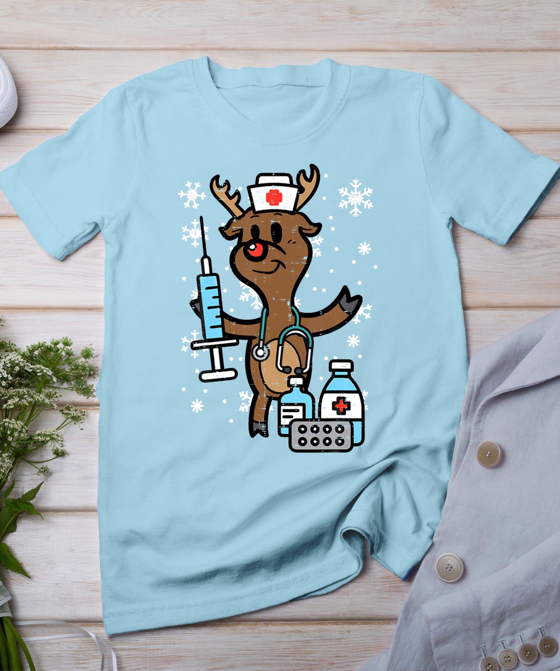 Christmas Nurse Reindeer Funny Xmas Nursing Scrub Top Women T-Shirt