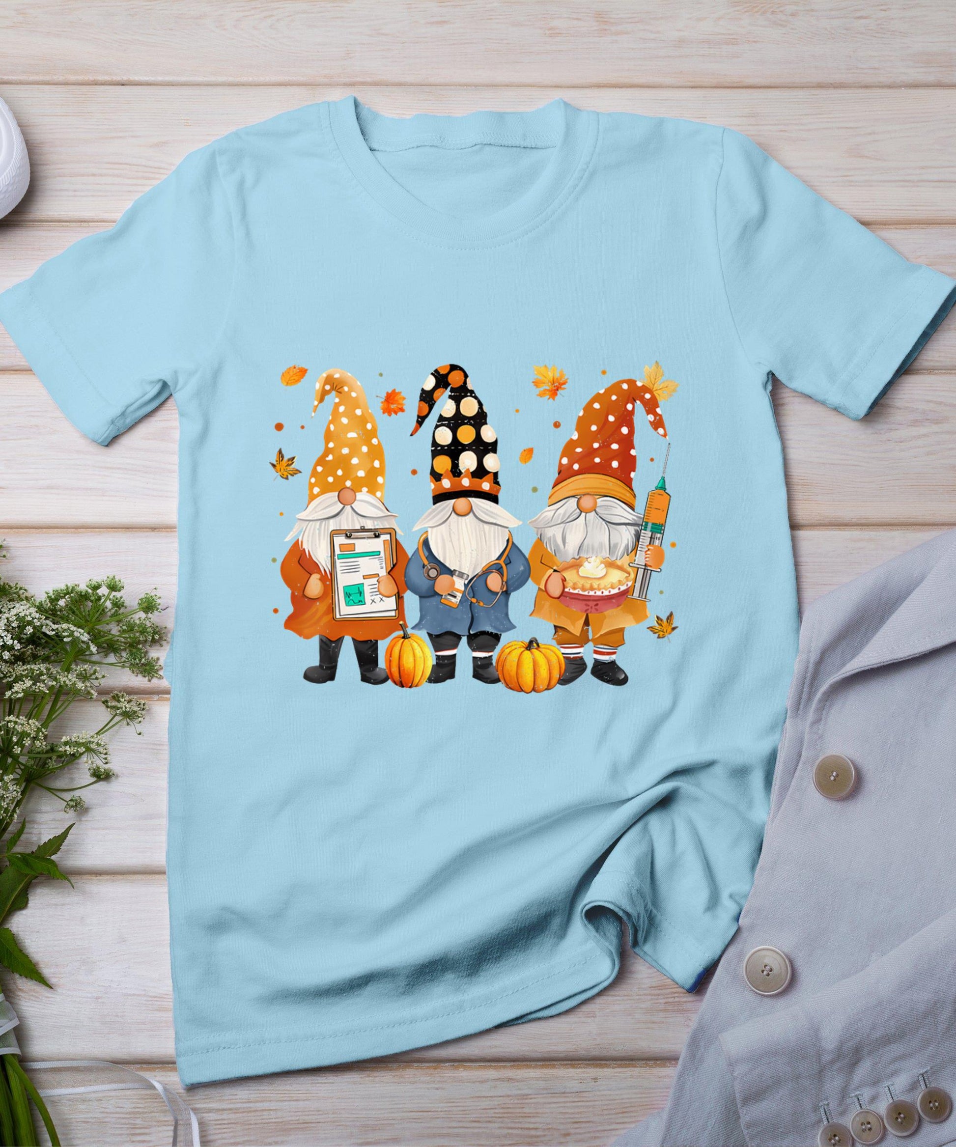 Thanksgiving Nurse Gnomes Fall Scrub Top Autumn Women Girl T-Shirt