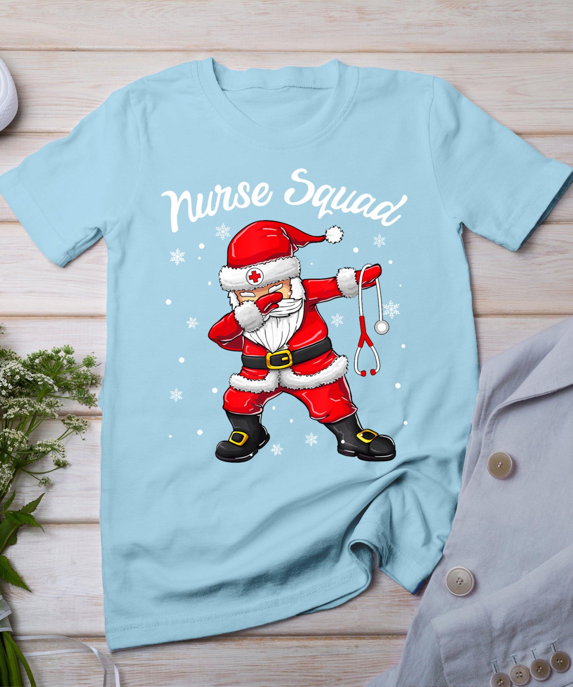 Christmas Scrub Tops Women Dabbing Santa Scrubs Nurse Squad T-Shirt