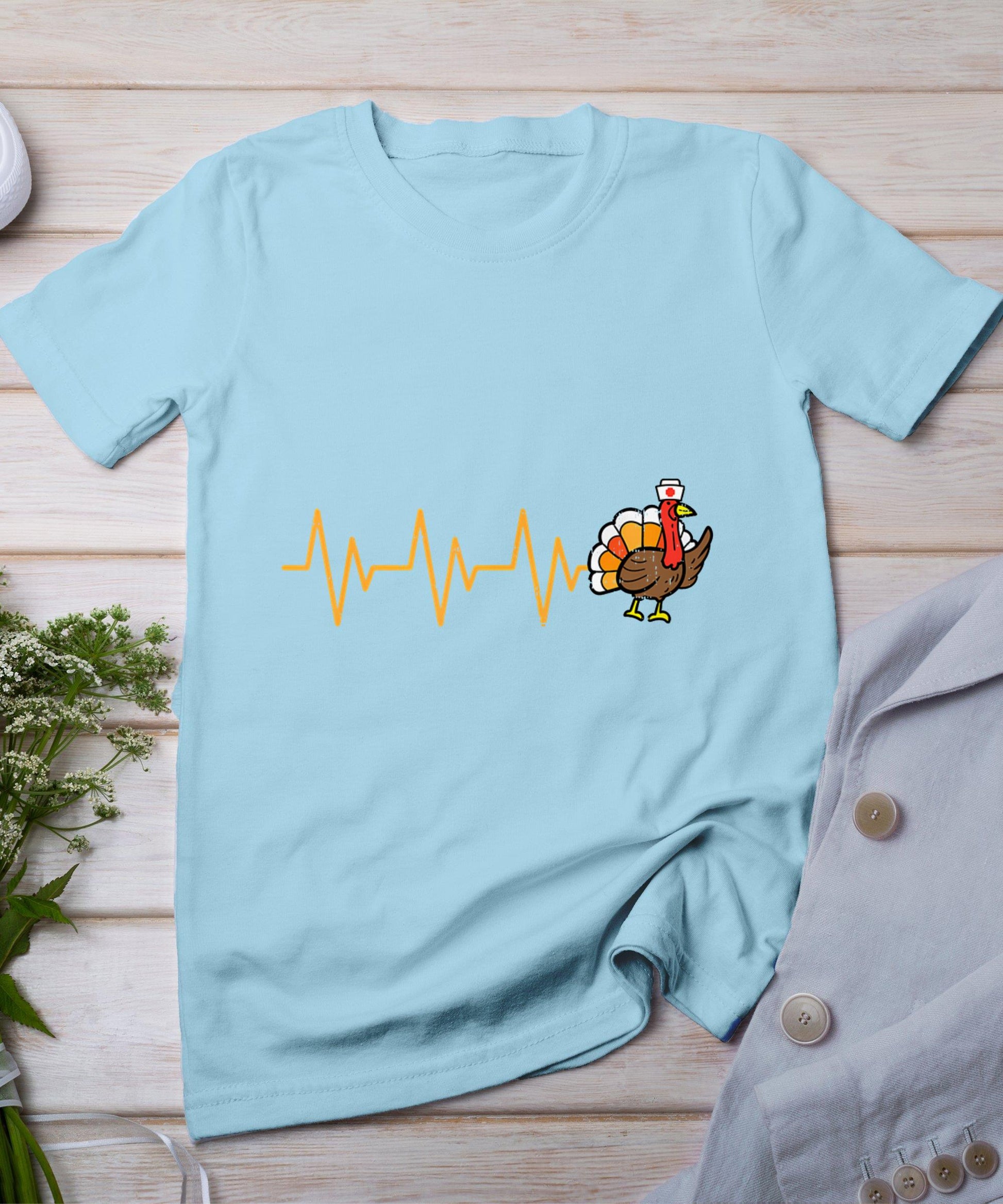 Heartbeat Turkey Nurse Thanksgiving Scrub Top Fall Rn Icu Er T-Shirt