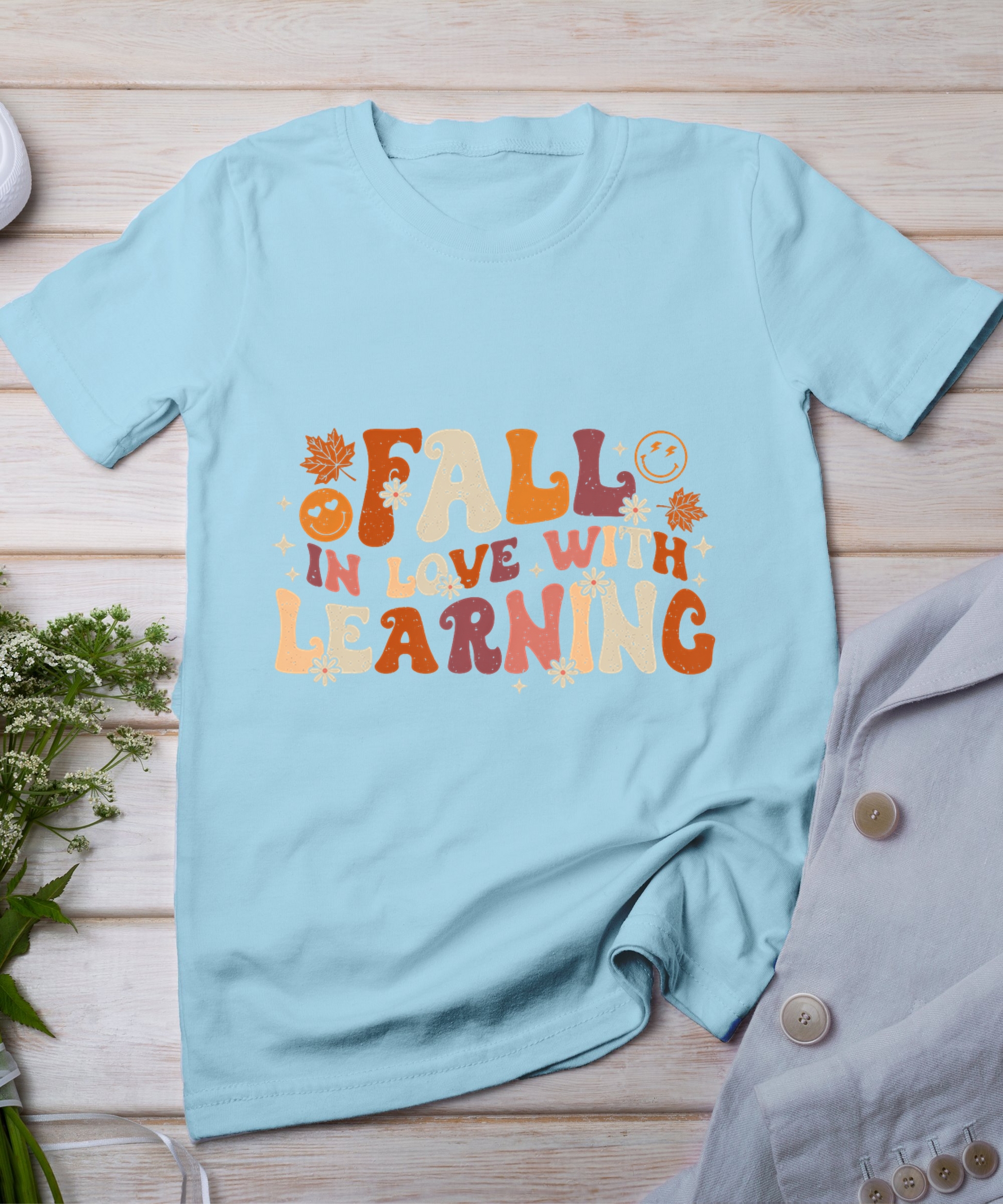 Fall In Love With Learning Autum Thanksgiving Teacher Kids T-Shirt