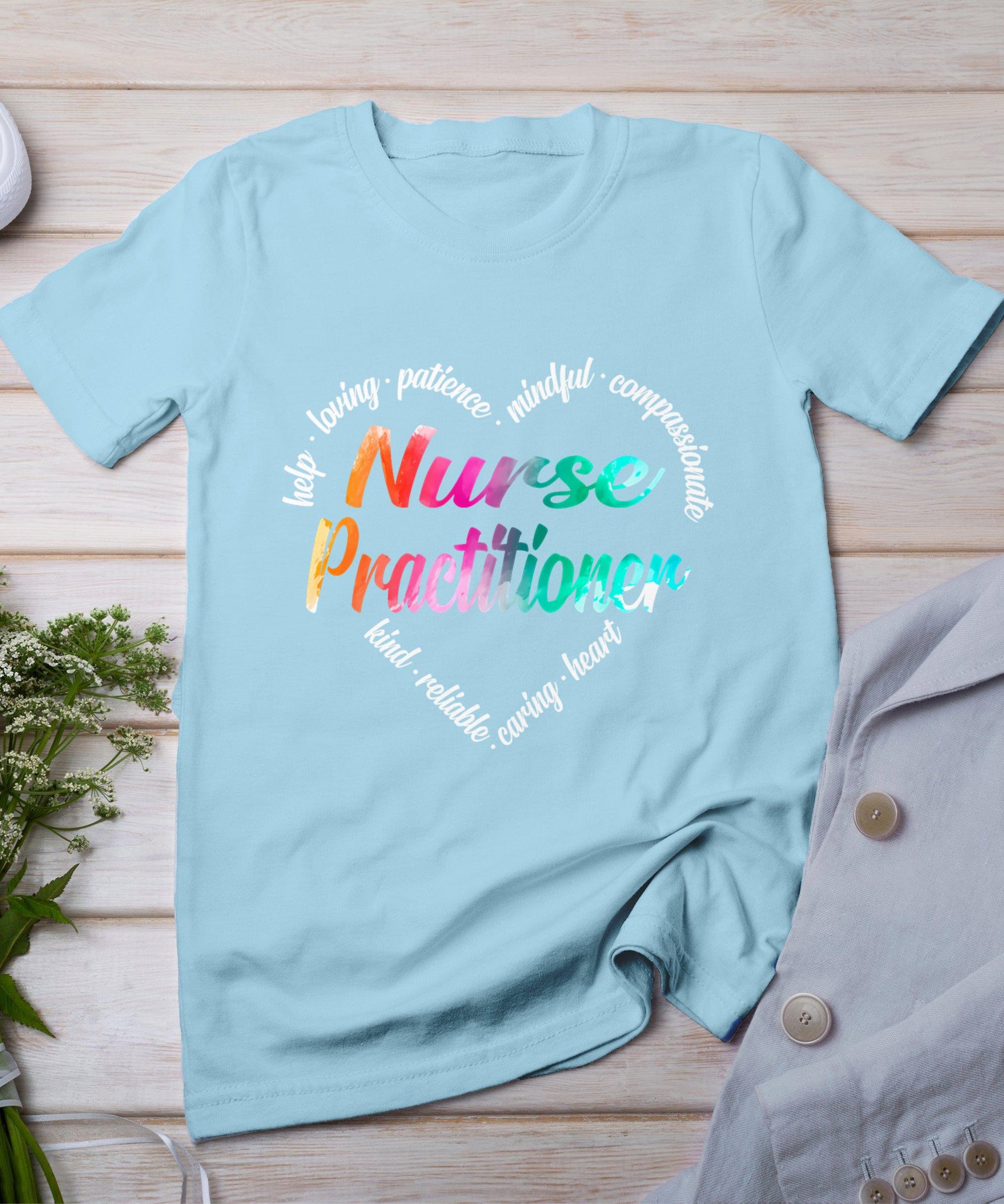 Nurse Practitioner Heart Word Cloud Watercolor Rainbow T-Shirt