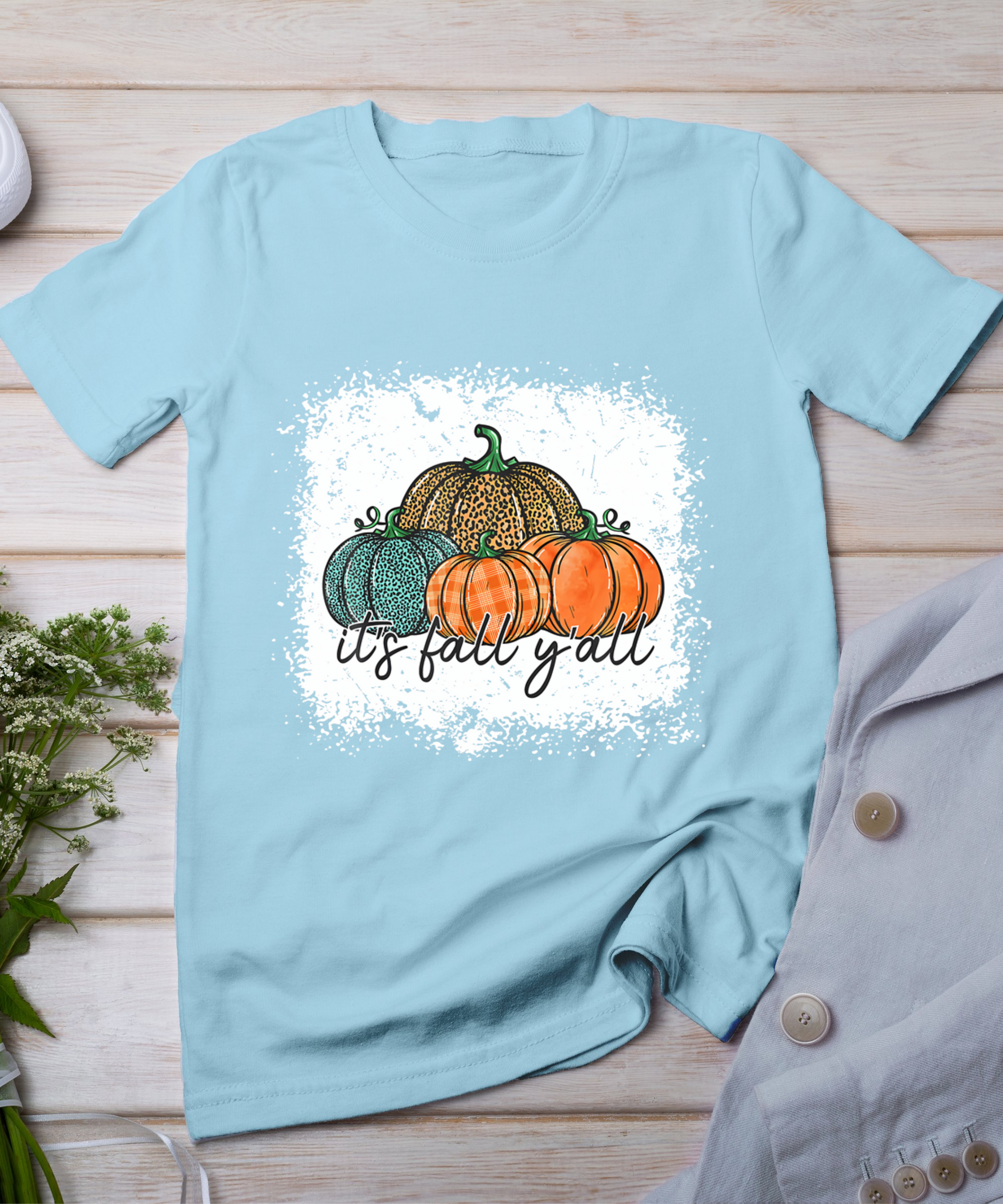 Bleached Leopard Pumpkin Autumn Its Fall Yall Thanksgiving T-Shirt