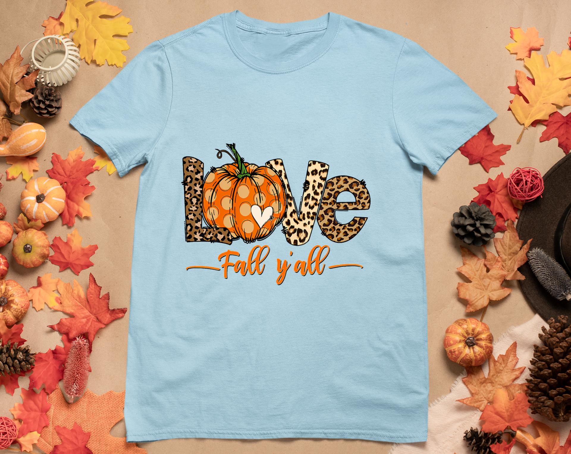 Hello Fall Pumpkin Love Fall Y'All Leopard Peace Love Fall T-Shirt