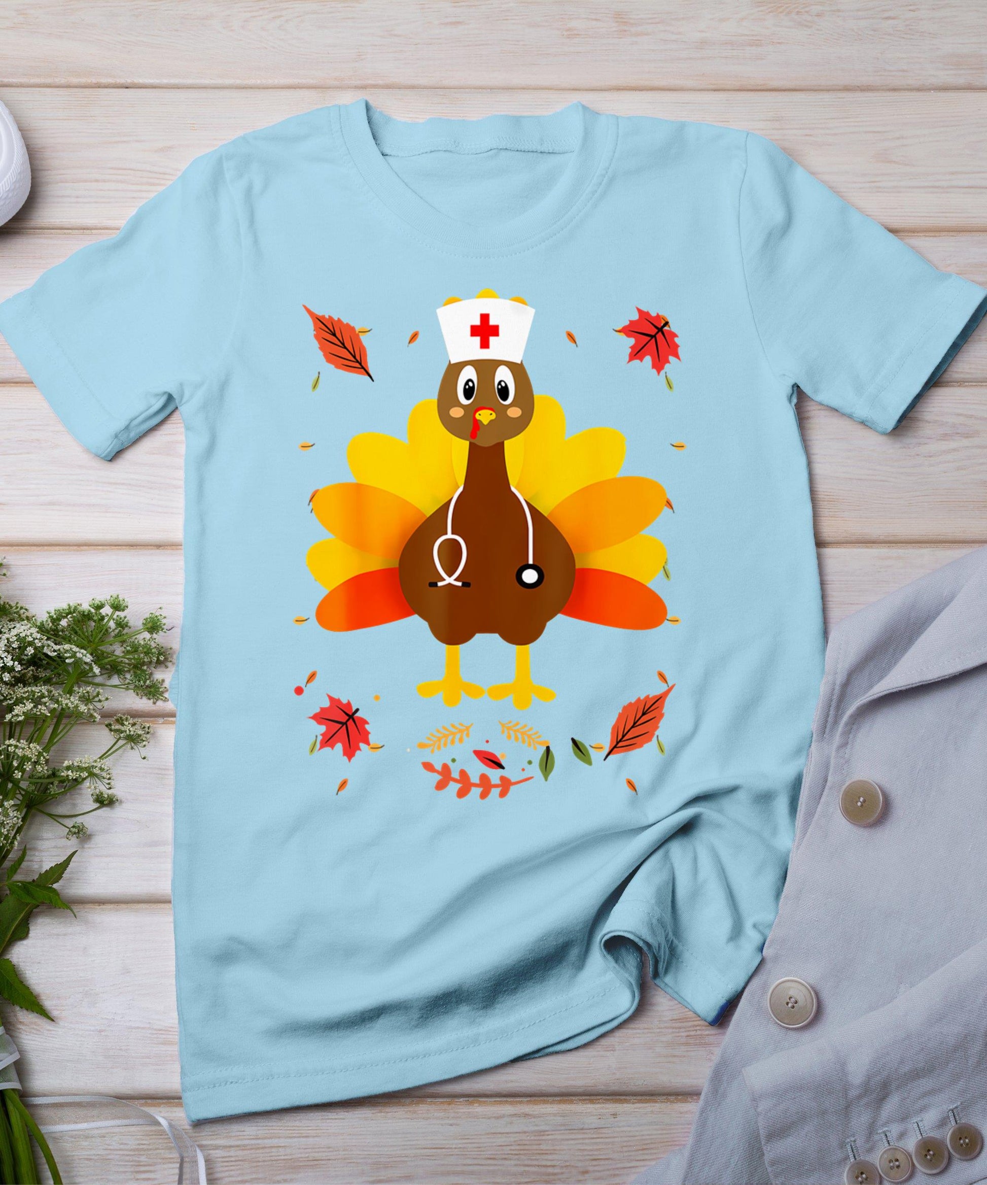 Thanksgiving Scrub Tops Women Turkey Nurse Holiday Nursing T-Shirt