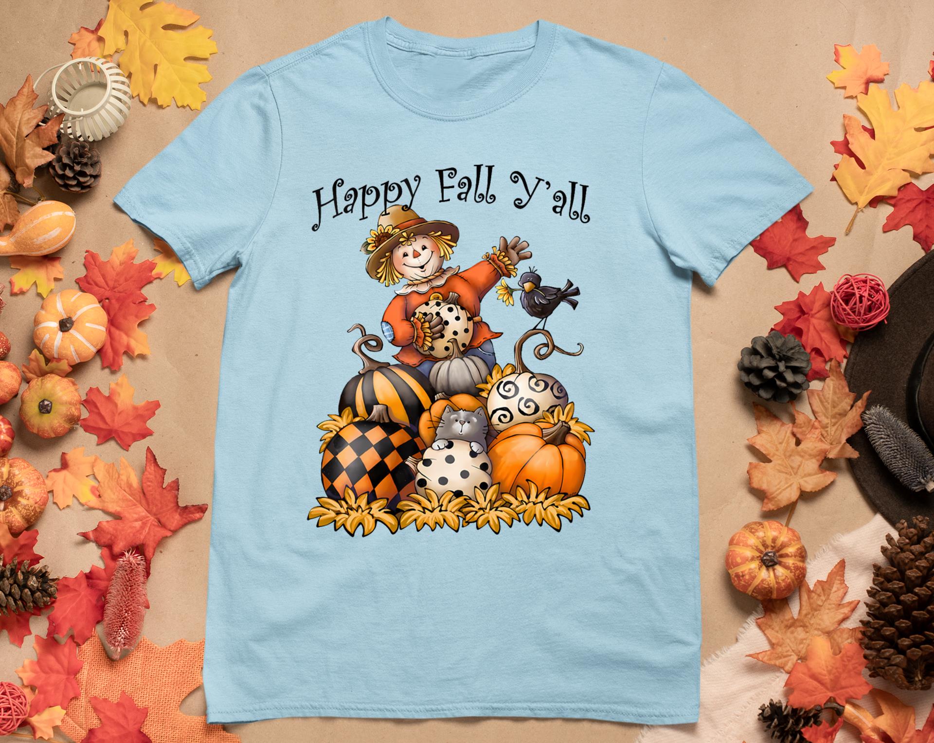 Scarecrow Happy Fall Y'All Pumpkin Thanksgiving Halloween T-Shirt