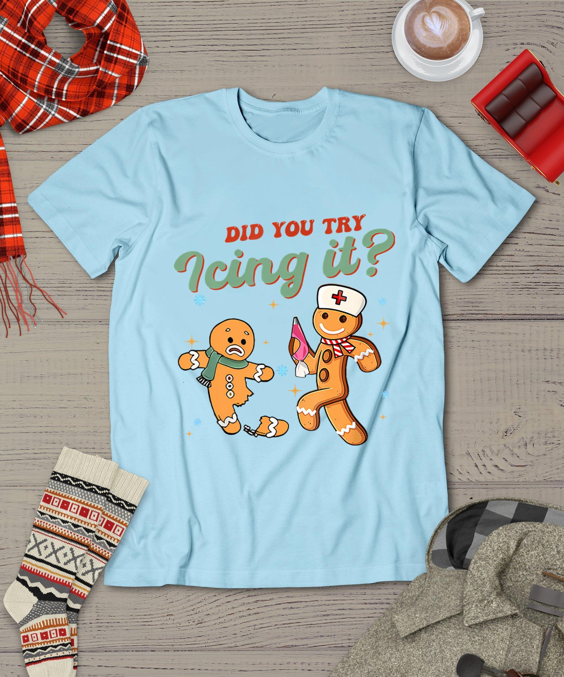 Funny Christmas Nurse Did You Try Icing It Gingerbread Man T-Shirt