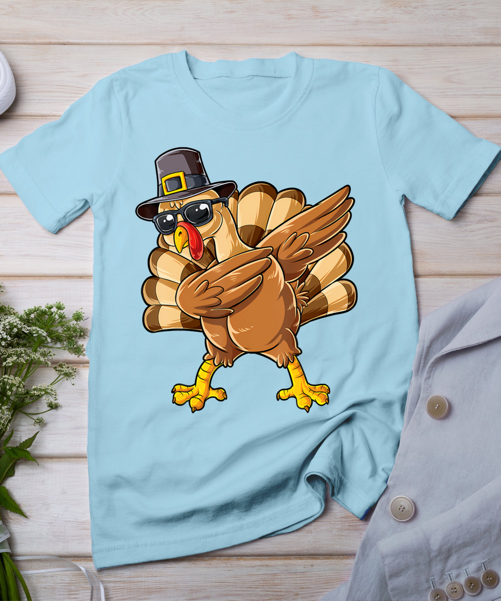 Dabbing Turkey Thanksgiving Day Pilgrim Boys Girls Funny Dab T-Shirt