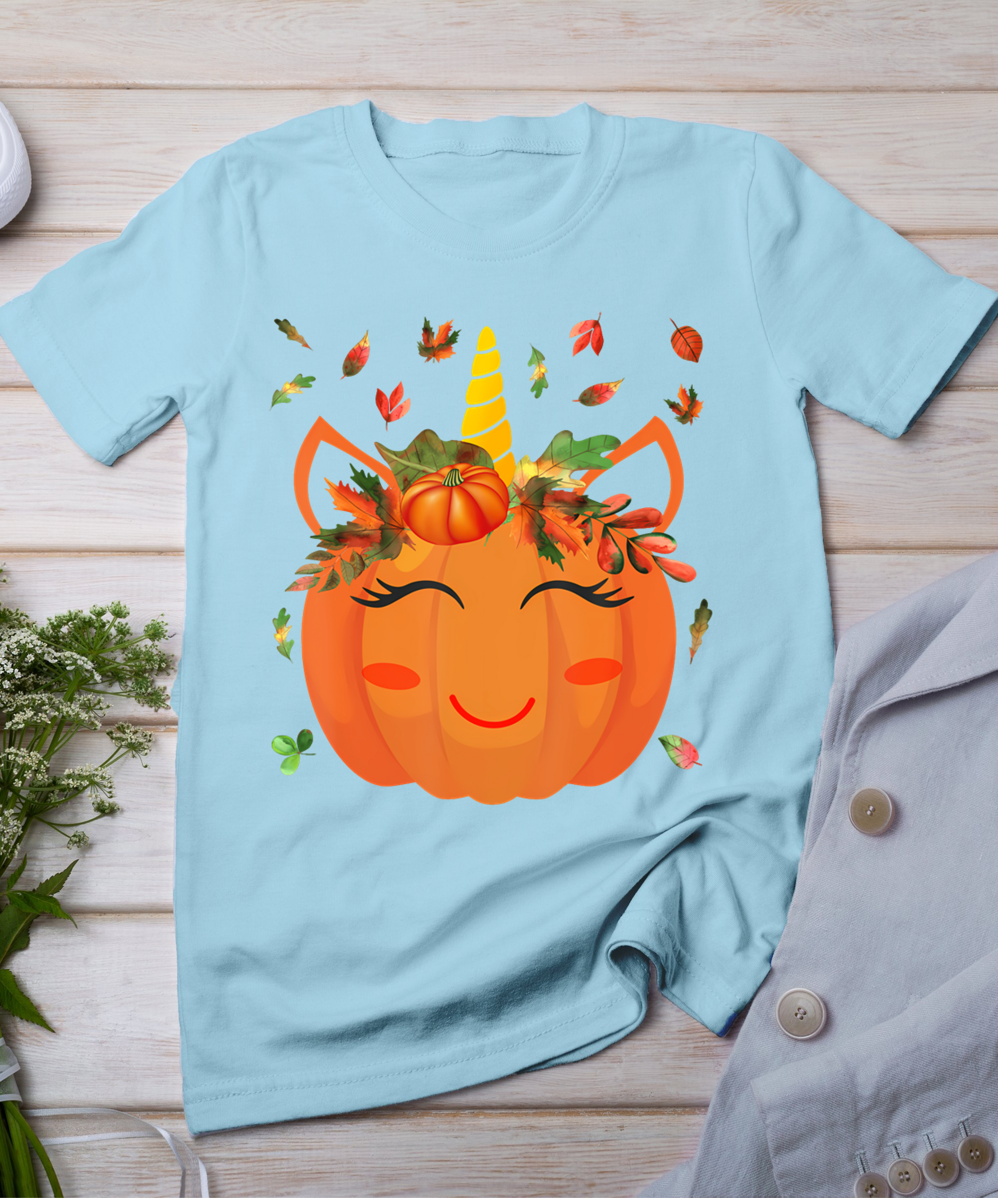 Cute Unicorn Pumpkin For Kids Halloween Thanksgiving T-Shirt