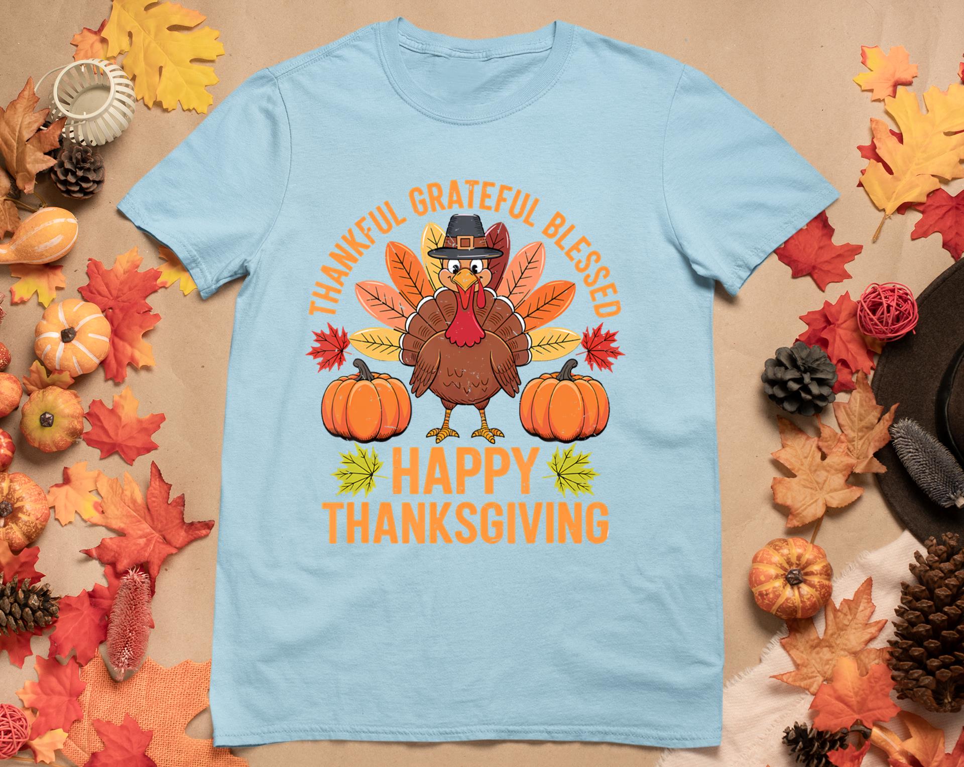 Thankful Grateful Blessed Turkey Women Happy Thanksgiving T-Shirt