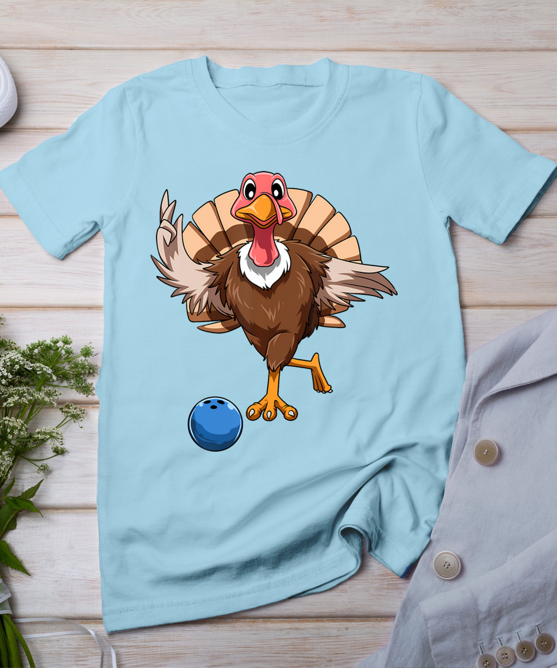 Turkey Bowling Thanksgiving Turkey Playing Bowling Turkey T-Shirt