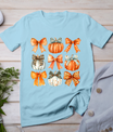 Coquette Bow Pumpkin Season Thanksgiving Autumn Fall Leaves T-Shirt