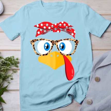 Thanksgiving Turkey Face Leopard Print Glasses Women Girls T-Shirt