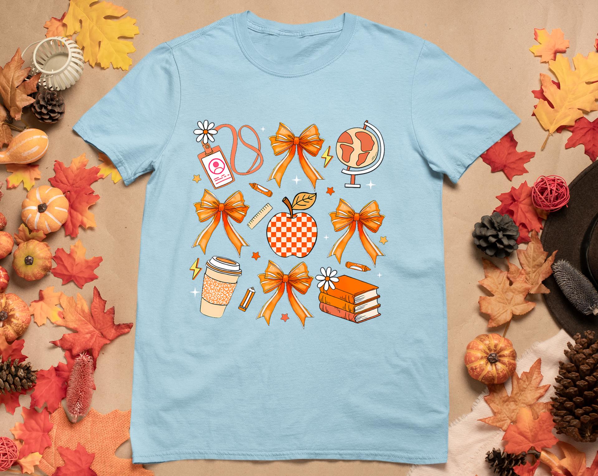 Retro Coquette Bow Teacher Fall Autumn Thanksgiving T-Shirt